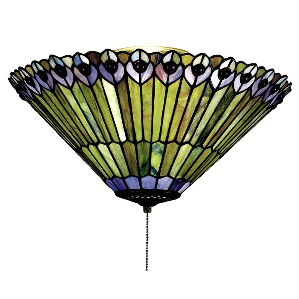 Tiffany Jeweled Peacock 17 Inch 3 Light Flush Mount by Meyda Lighting