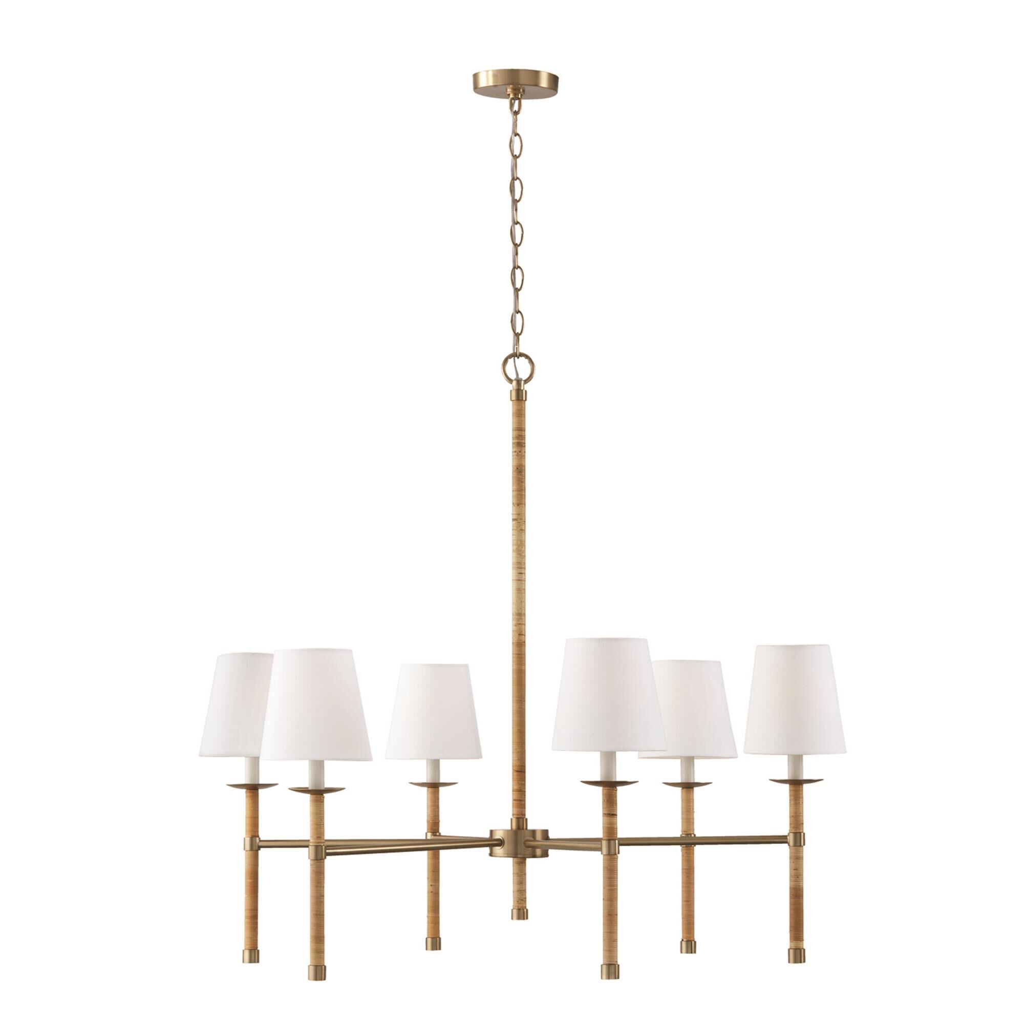 Shown in Matte Brass finish and White Fabric Stay-Straight shade