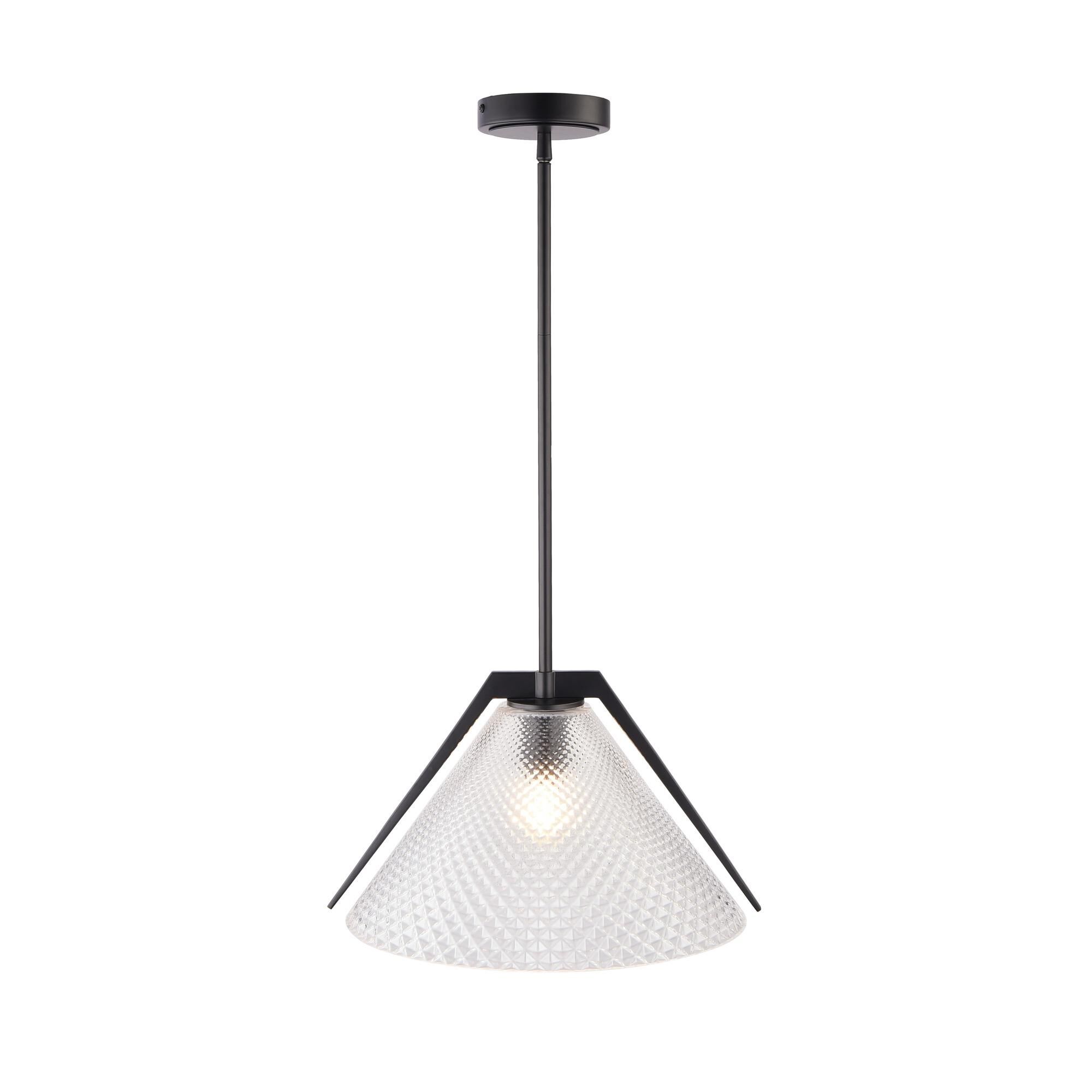 Shown in Black And Brushed Brass finish and Glass shade