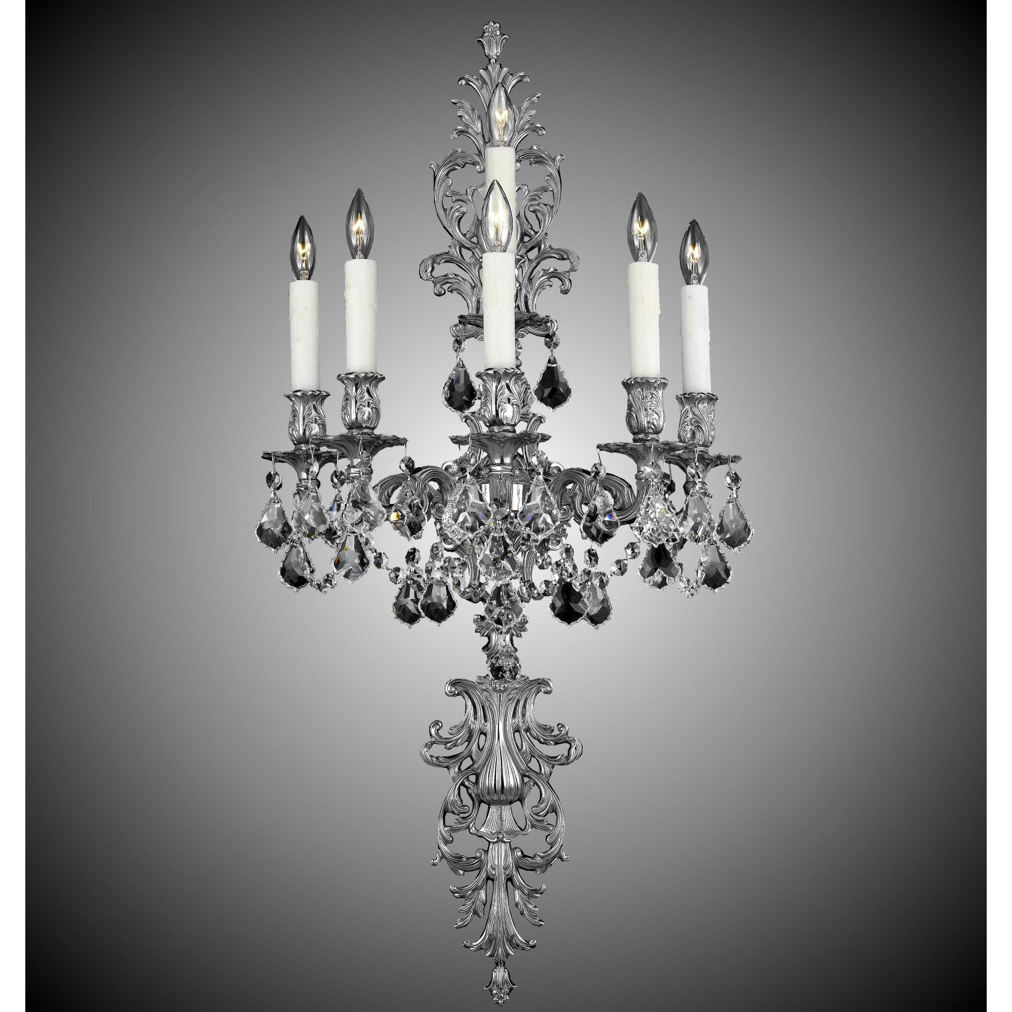 Shown in Silver finish and French Pendaloque Precision crystal and 4 Inch Pale Ivory Beeswax Candle Cover With Drip accent