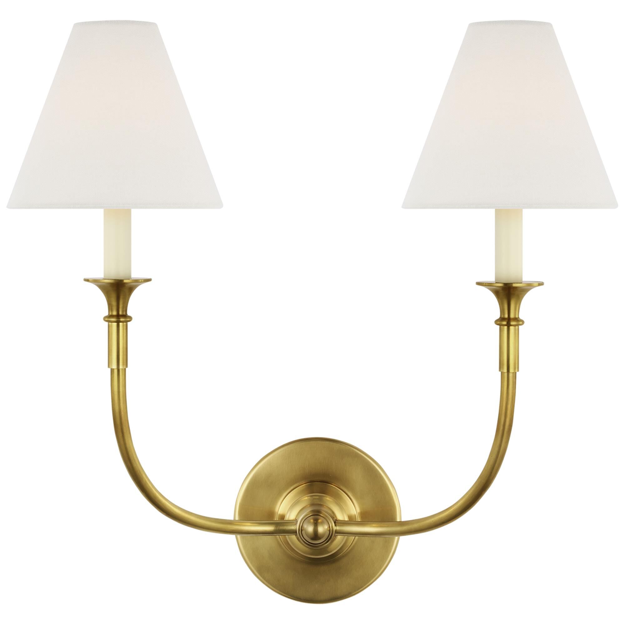 Shown in Hand-Rubbed Antique Brass finish and Linen shade