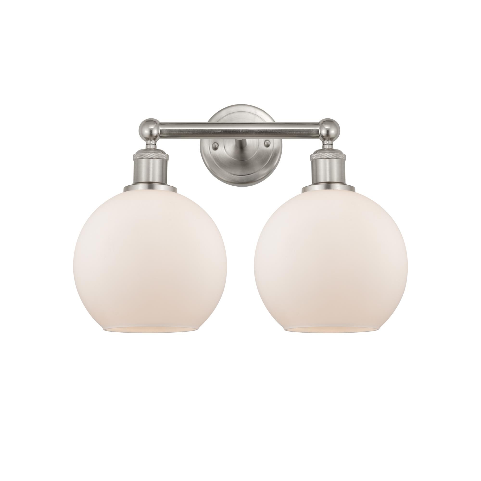 Shown in Satin Nickel finish and Matte White glass