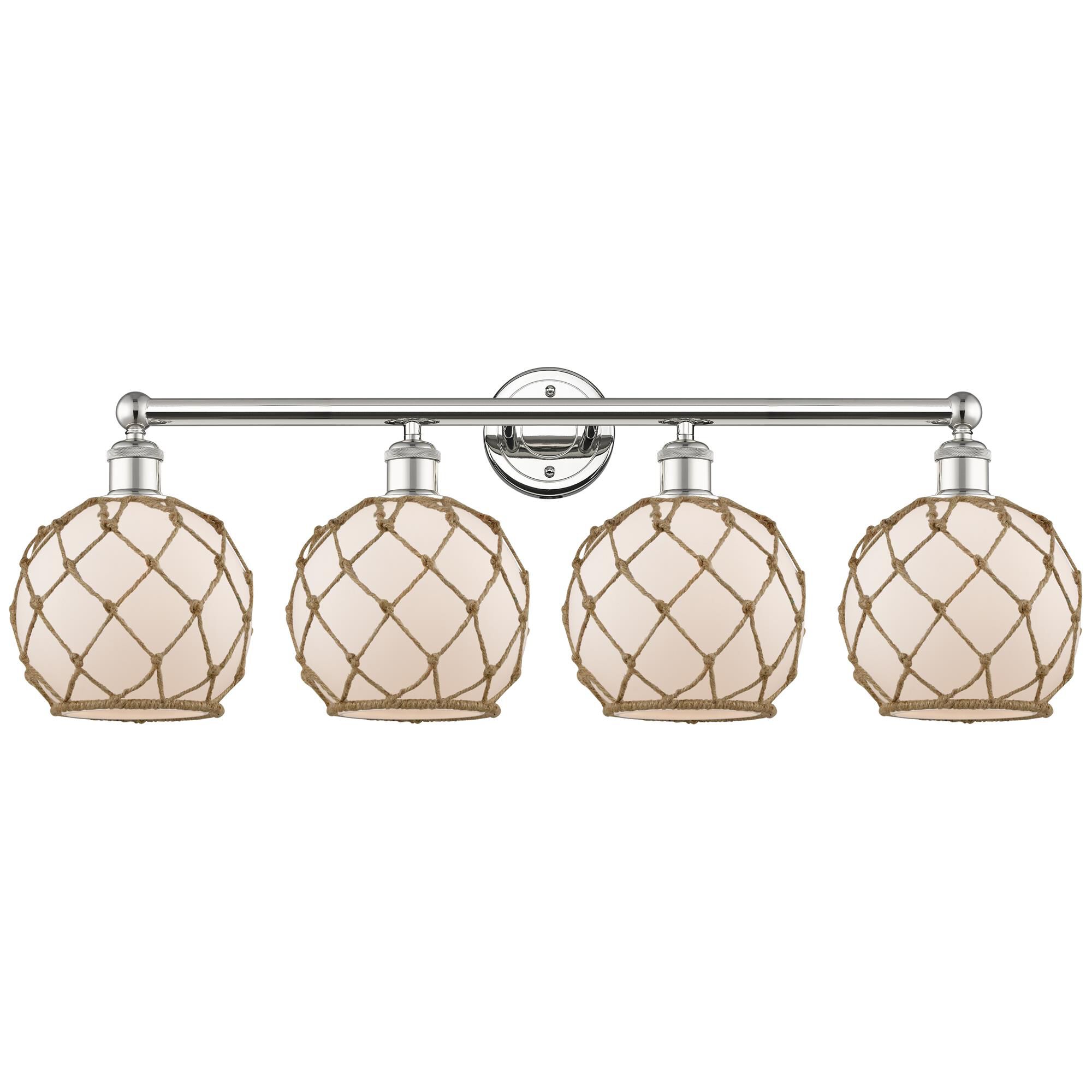 Shown in Polished Nickel finish and White with Brown Rope glass
