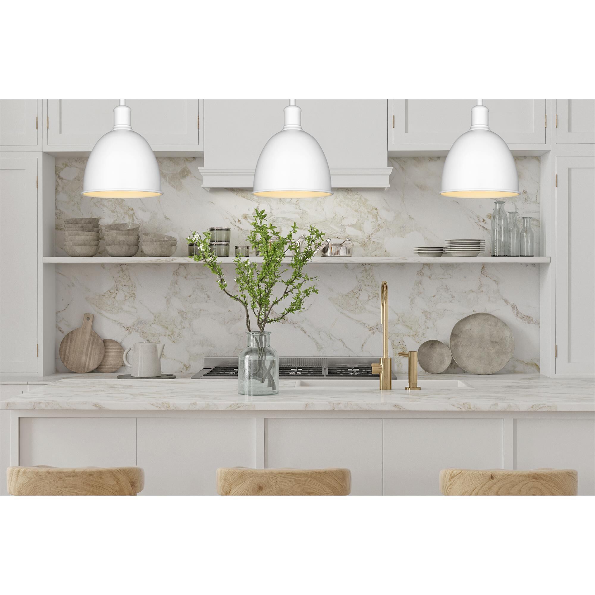 Shown in Satin White finish and Satin White glass and Satin White shade