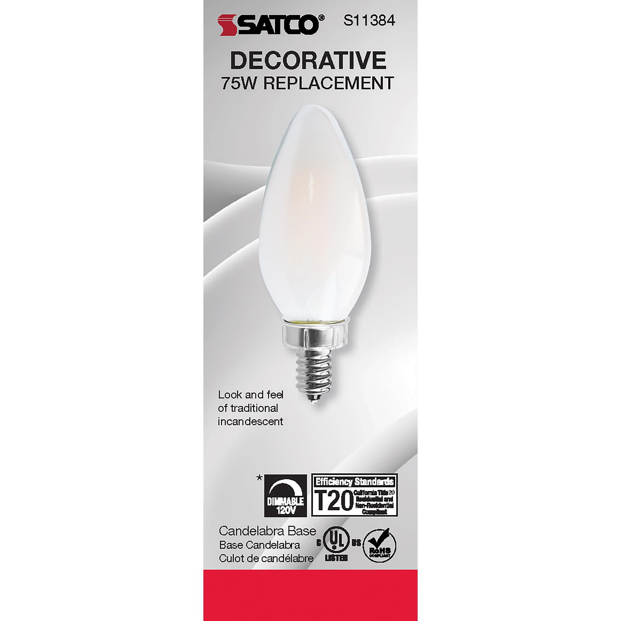 Dimmable 8 Watt 2700K C11 LED Light Bulb by Satco