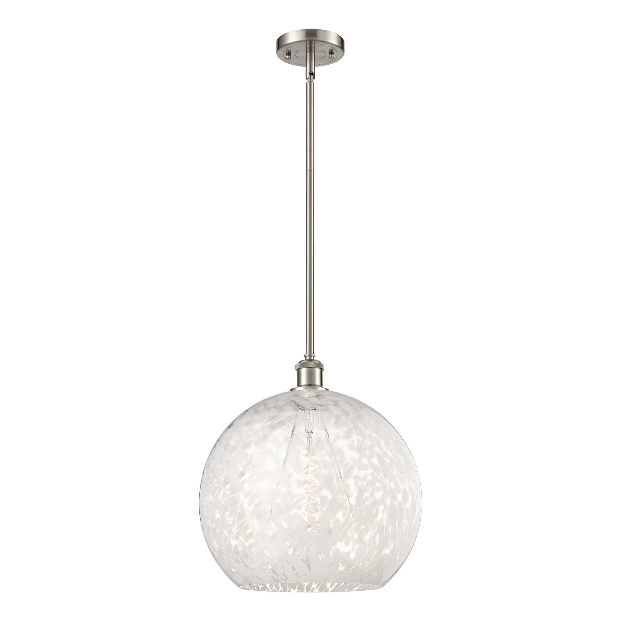 Shown in Brushed Satin Nickel finish and White Mouchette glass