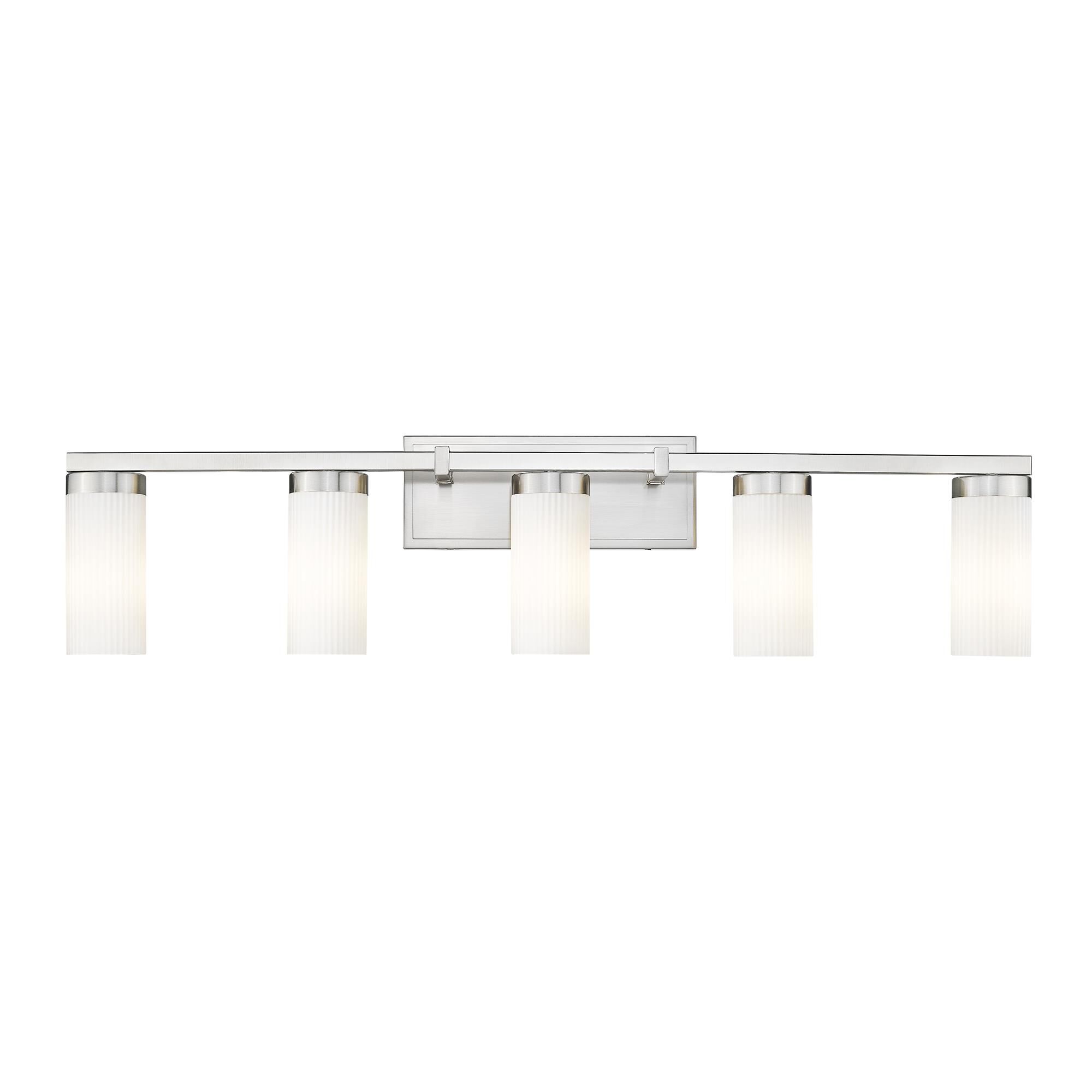 Shown in Brushed Nickel finish and White glass and White shade