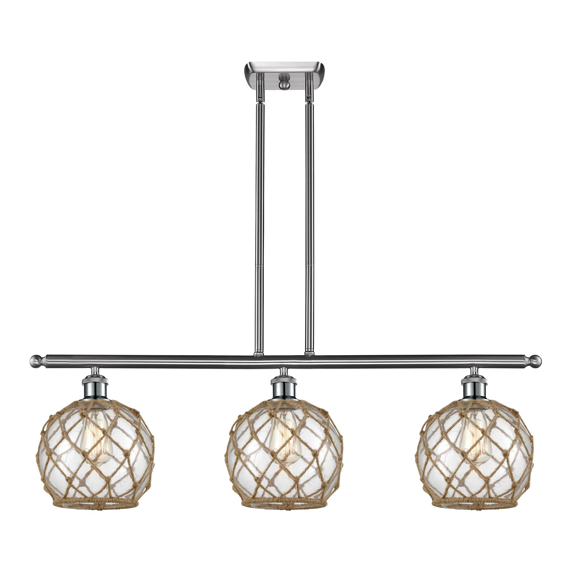 Shown in Brushed Satin Nickel finish and Clear With Black Rope glass
