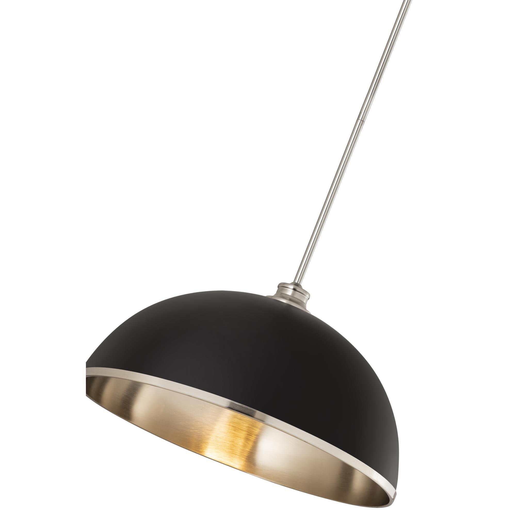 Shown in Matte Black And Brushed Nickel finish and Stainless Steel glass and Stainless Steel shade