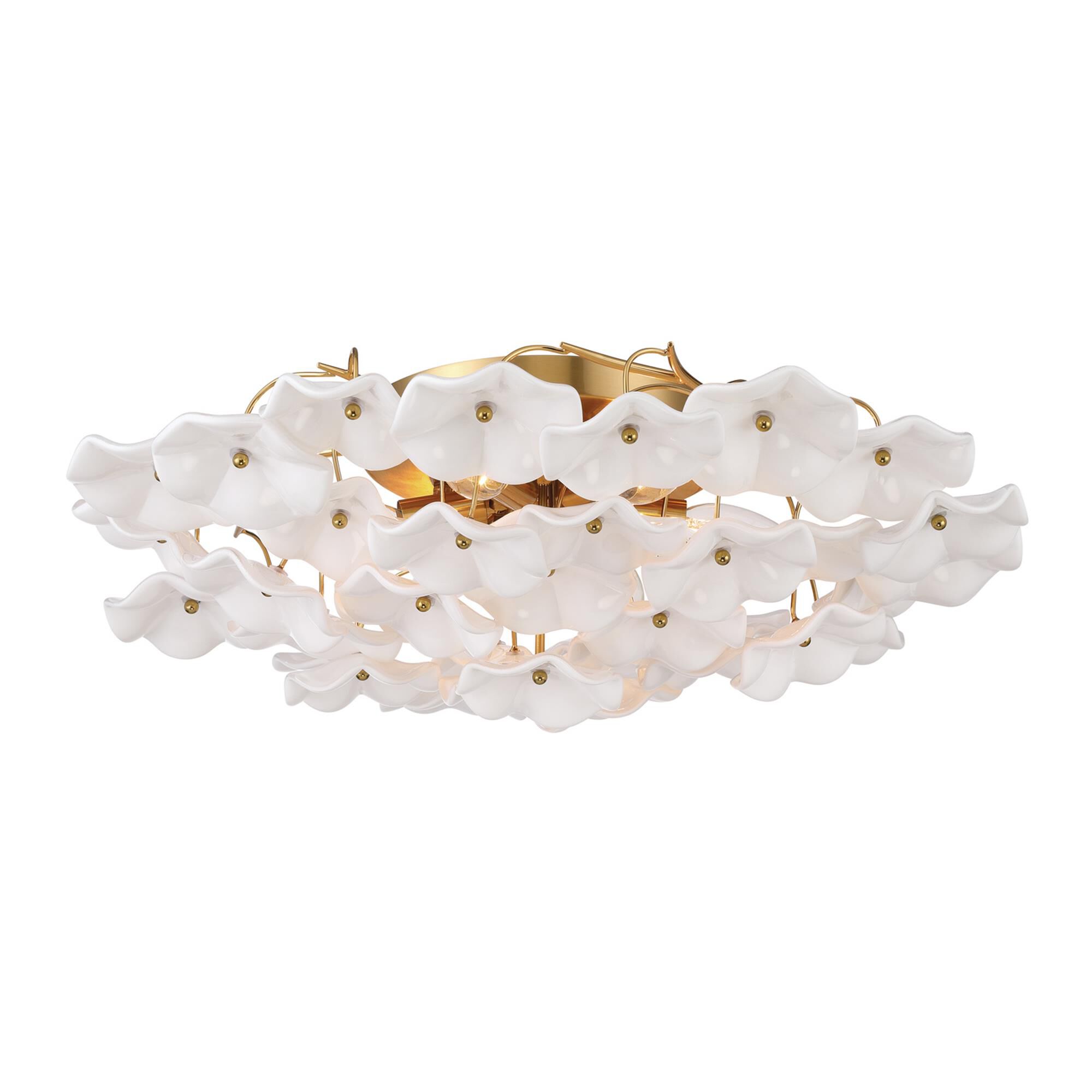 Shown in Aged Brass finish and Floral Glass Petals crystal