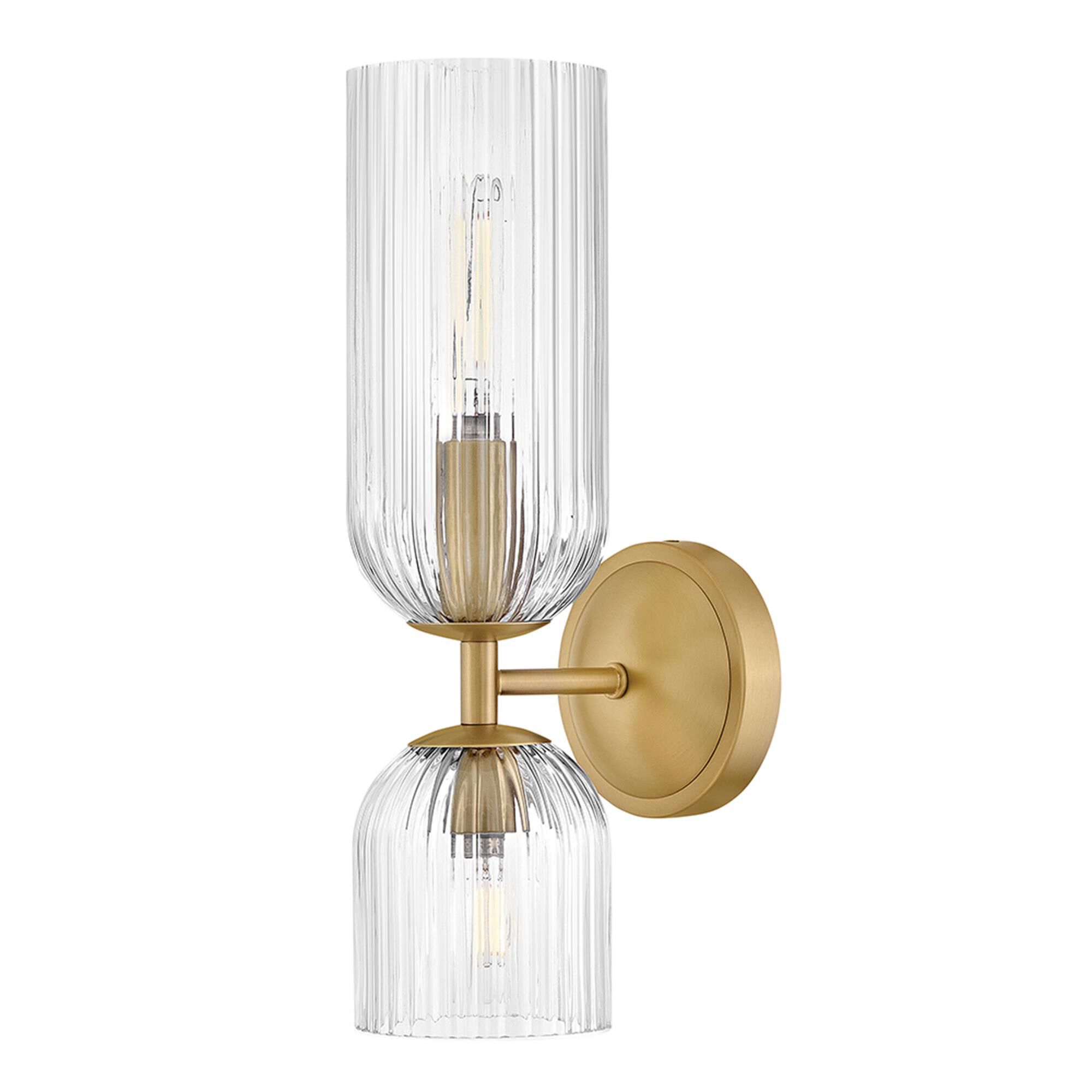 Shown in Lacquered Brass finish and Clear Ribbed glass