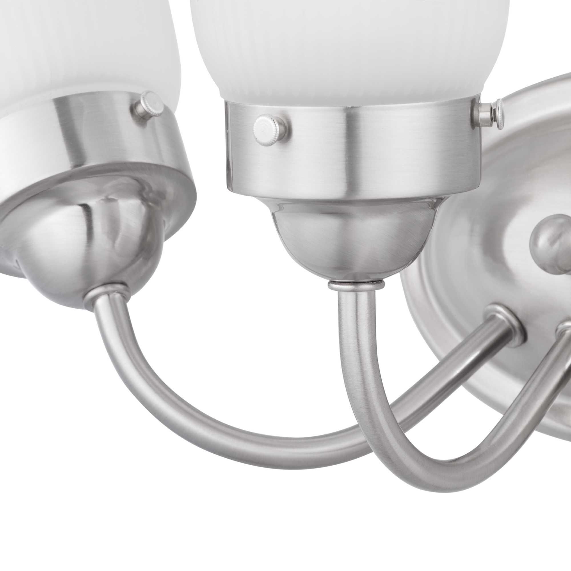 Shown in Brushed Nickel finish and Etched Fluted glass