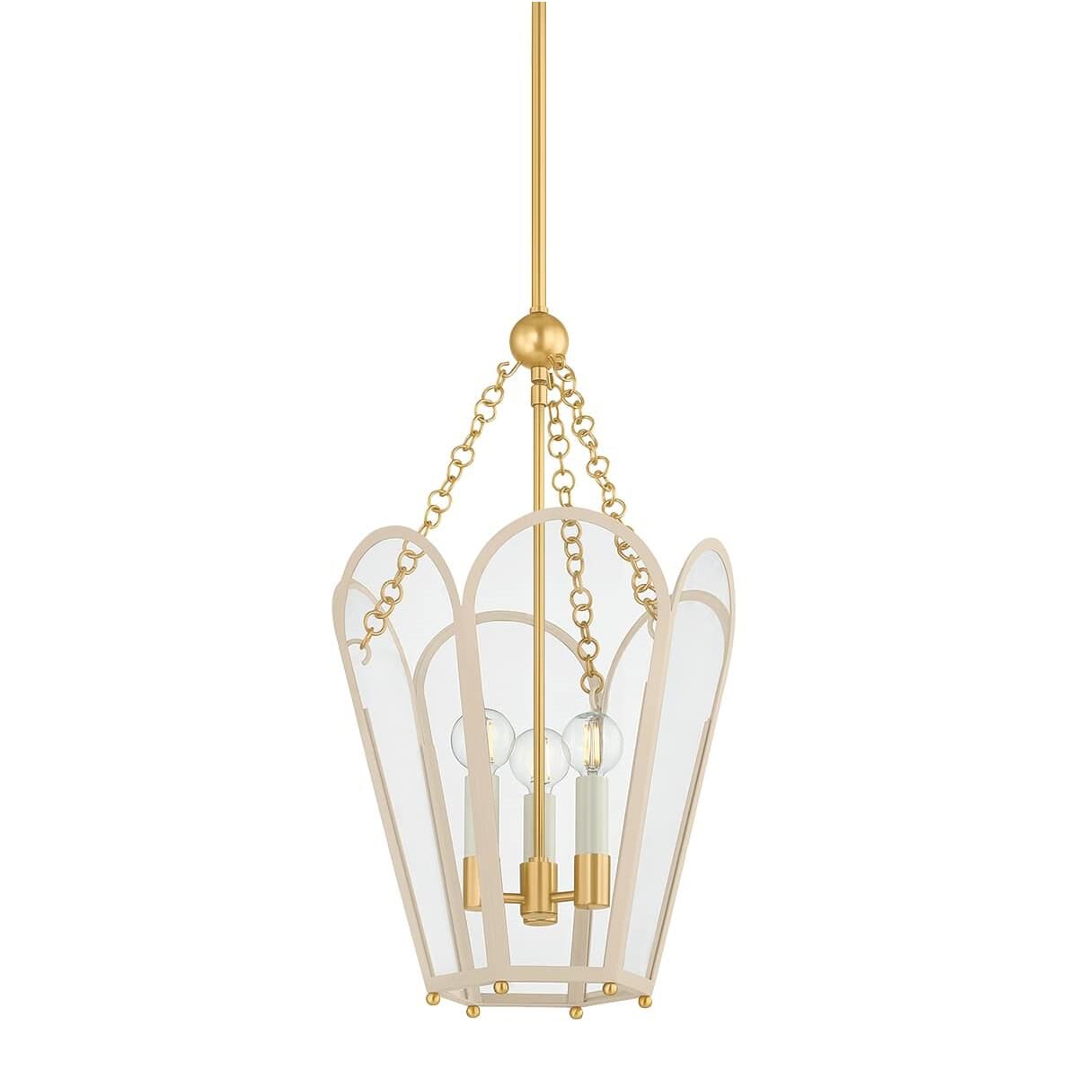 Shown in Aged Brass and Soft Bisque finish and Clear glass