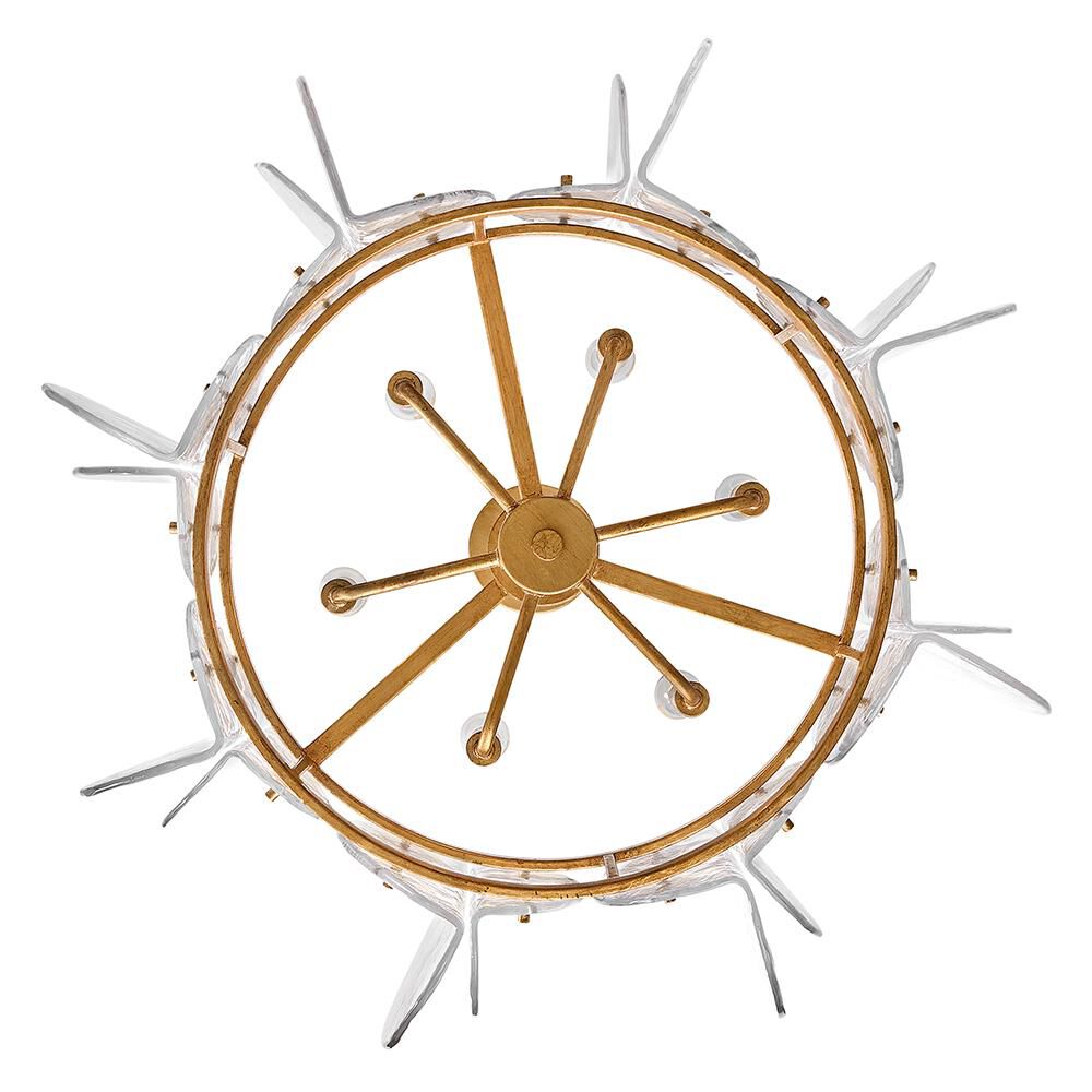 Shown in Distressed Brass finish and Clear Pressed glass