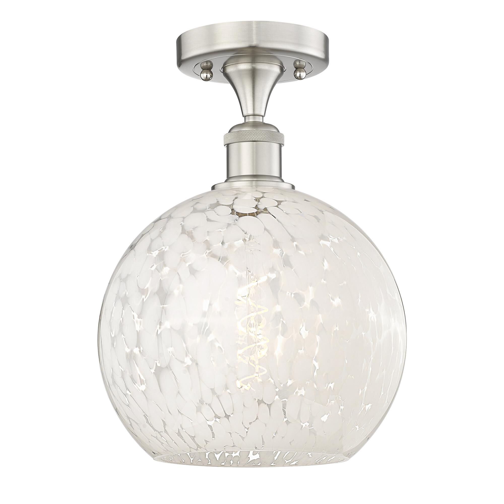 Shown in Brushed Satin Nickel finish and White Mouchette glass