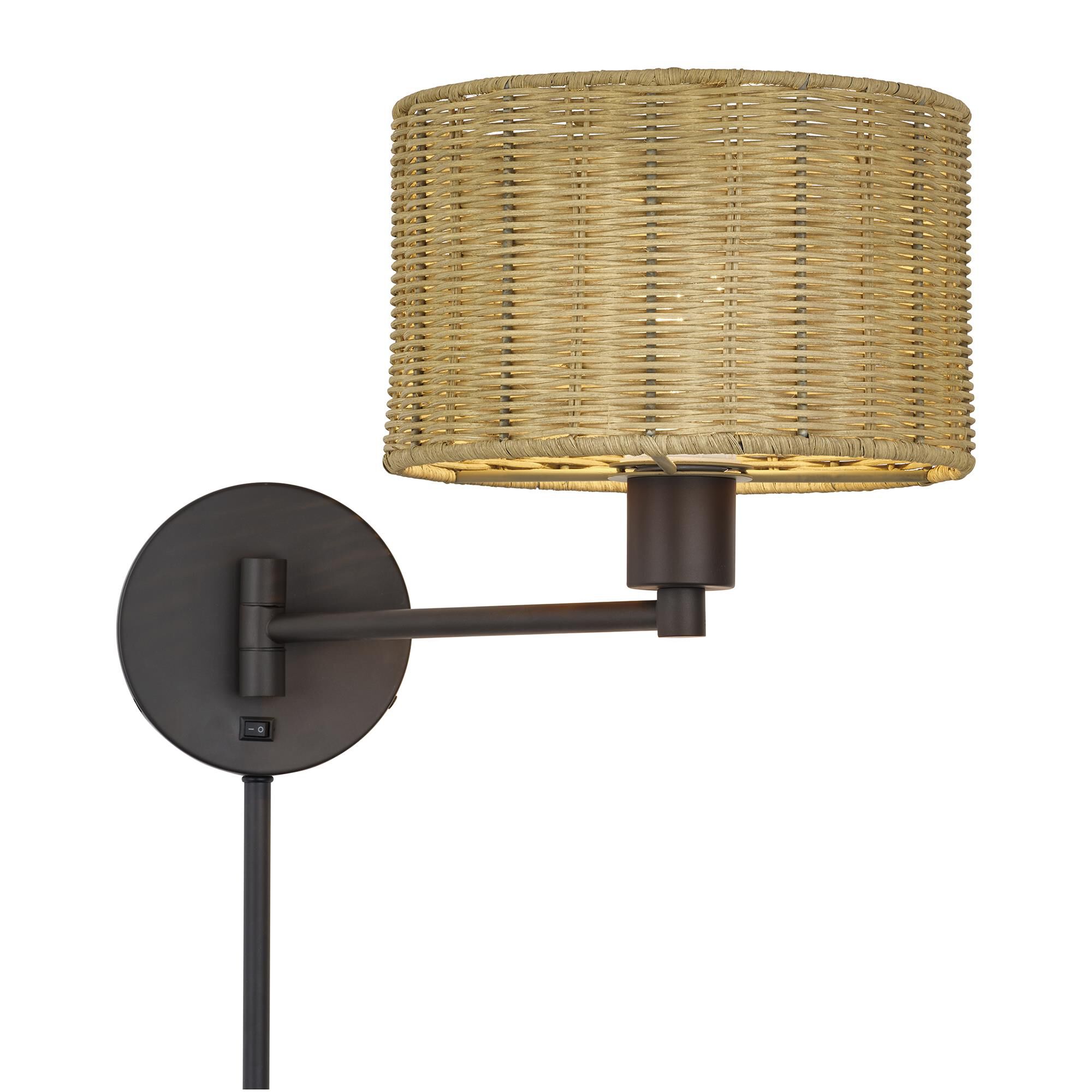 Shown in Bronze finish and Hand-Woven Rustic Walnut Color Rattan shade