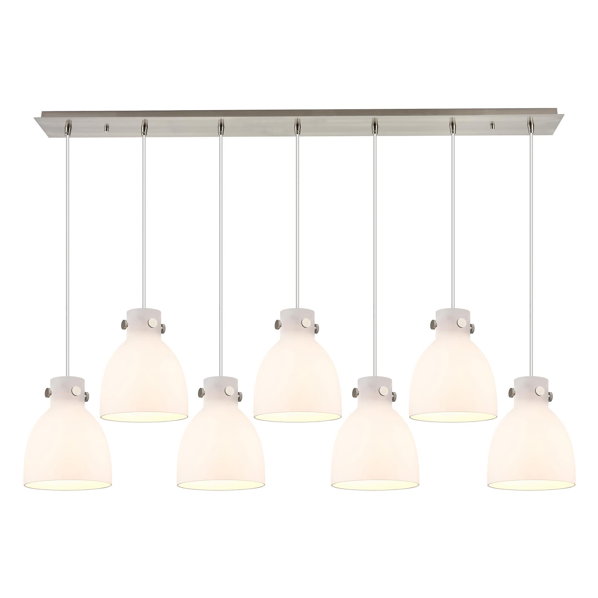 Shown in Brushed Satin Nickel finish and White glass and White Glass shade