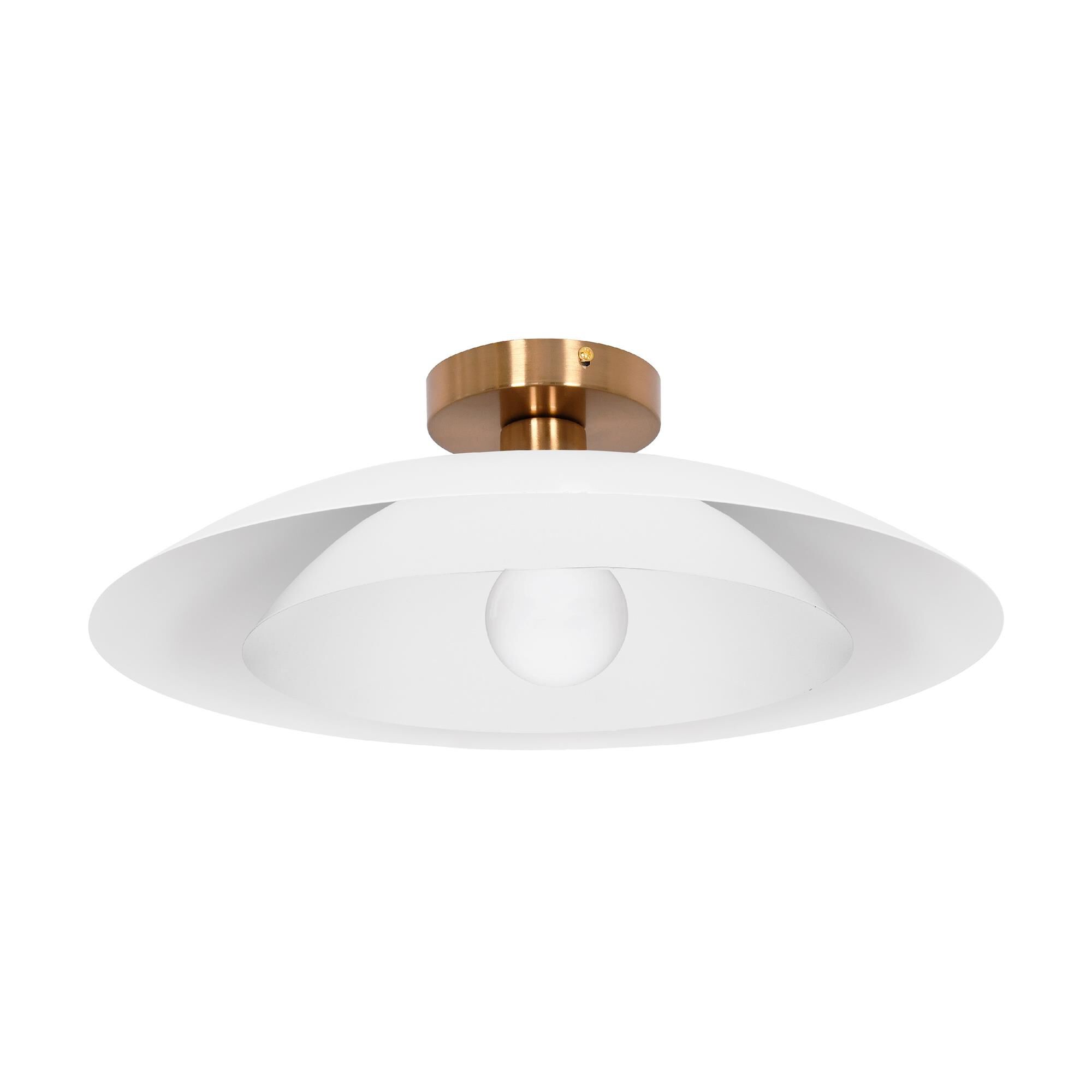 Shown in Aged Brass finish and Matte White shade