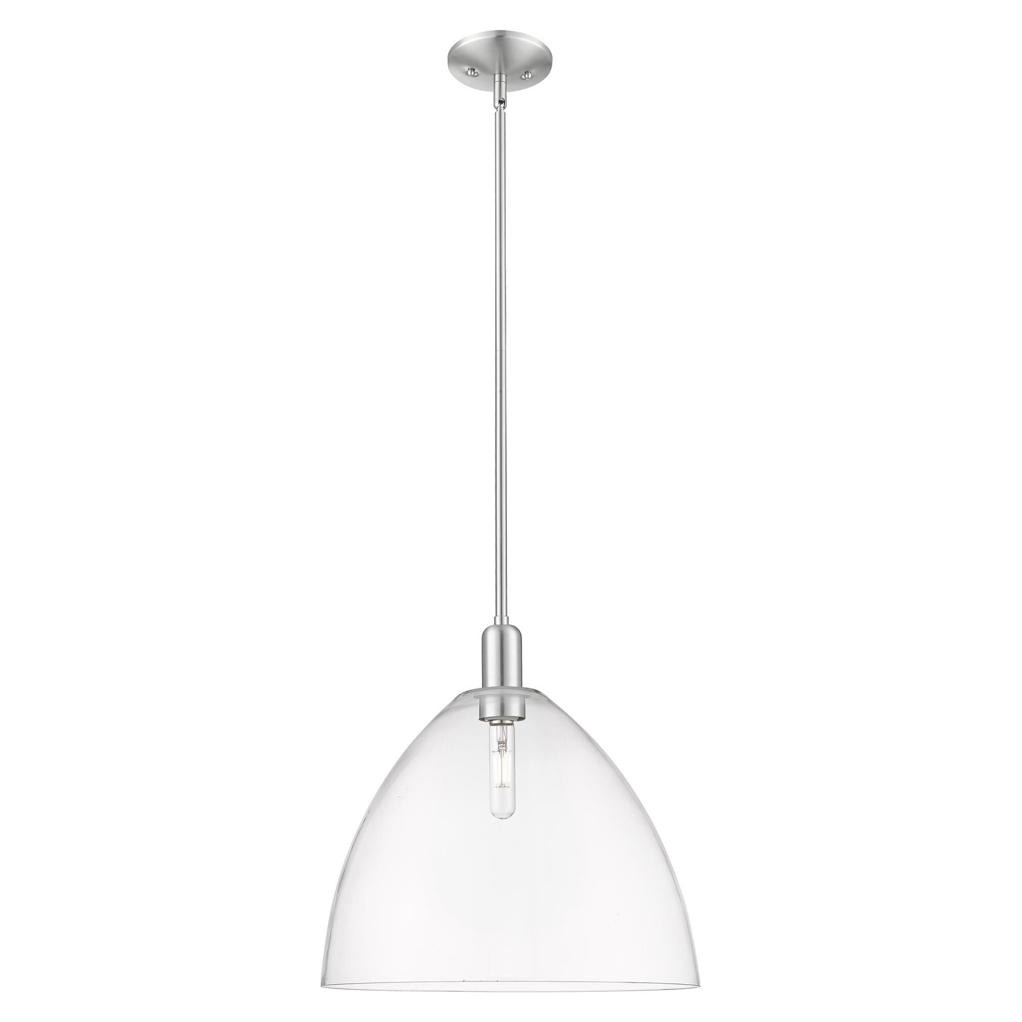 Shown in Brushed Satin Nickel finish and Clear glass