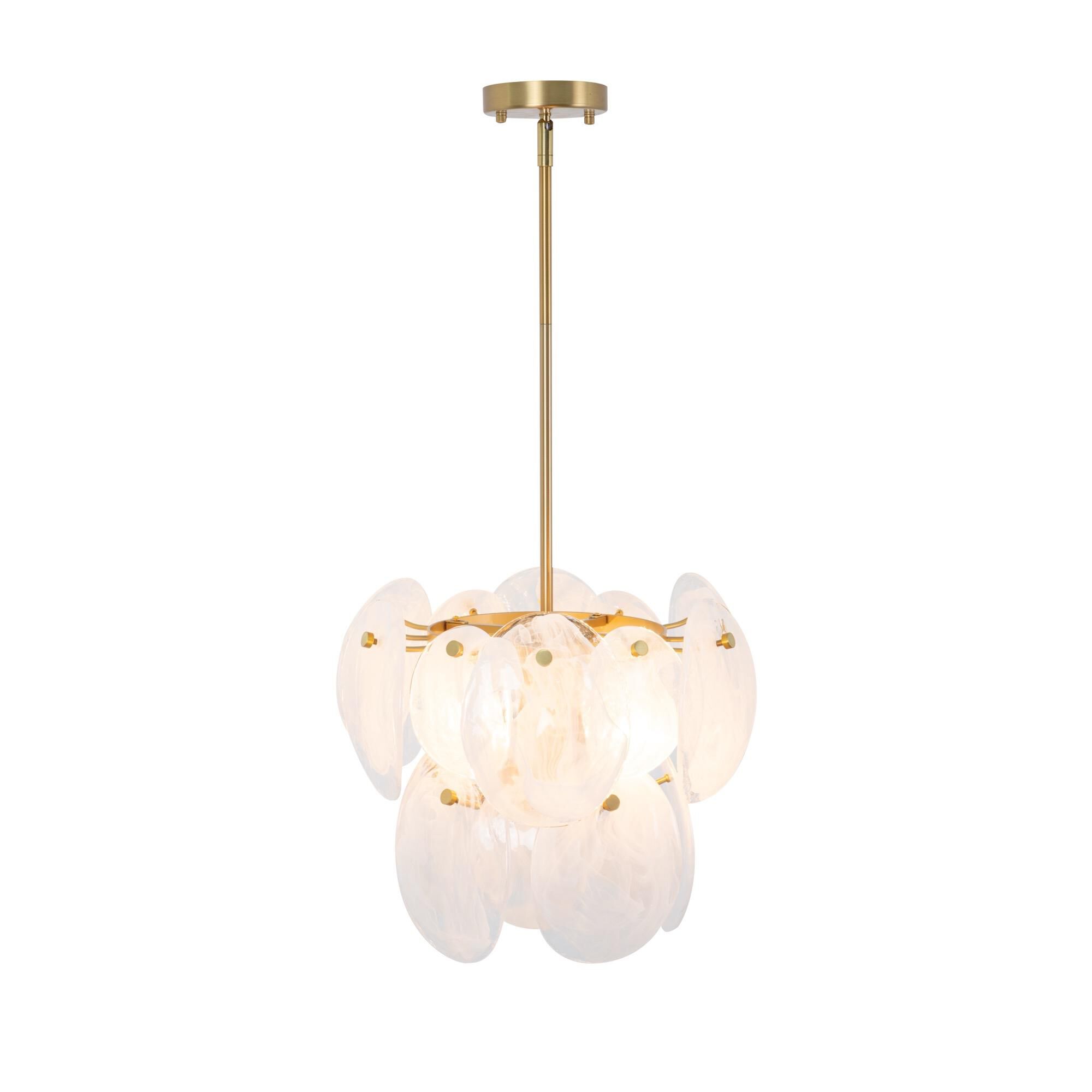 Shown in Brushed Brass finish and Wispy White Murano Style glass