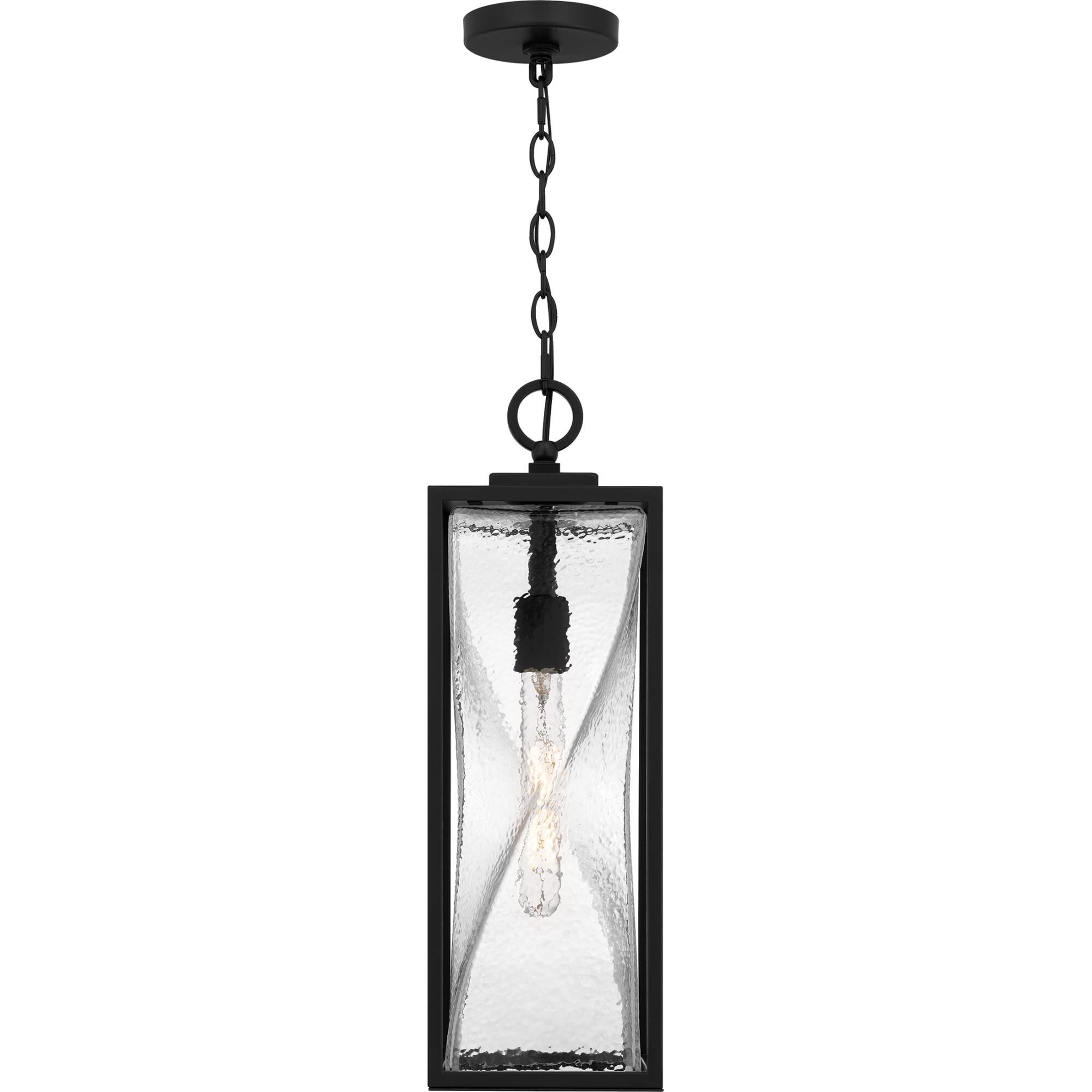 Shown in Matte Black finish and Clear Hammered Glass shade