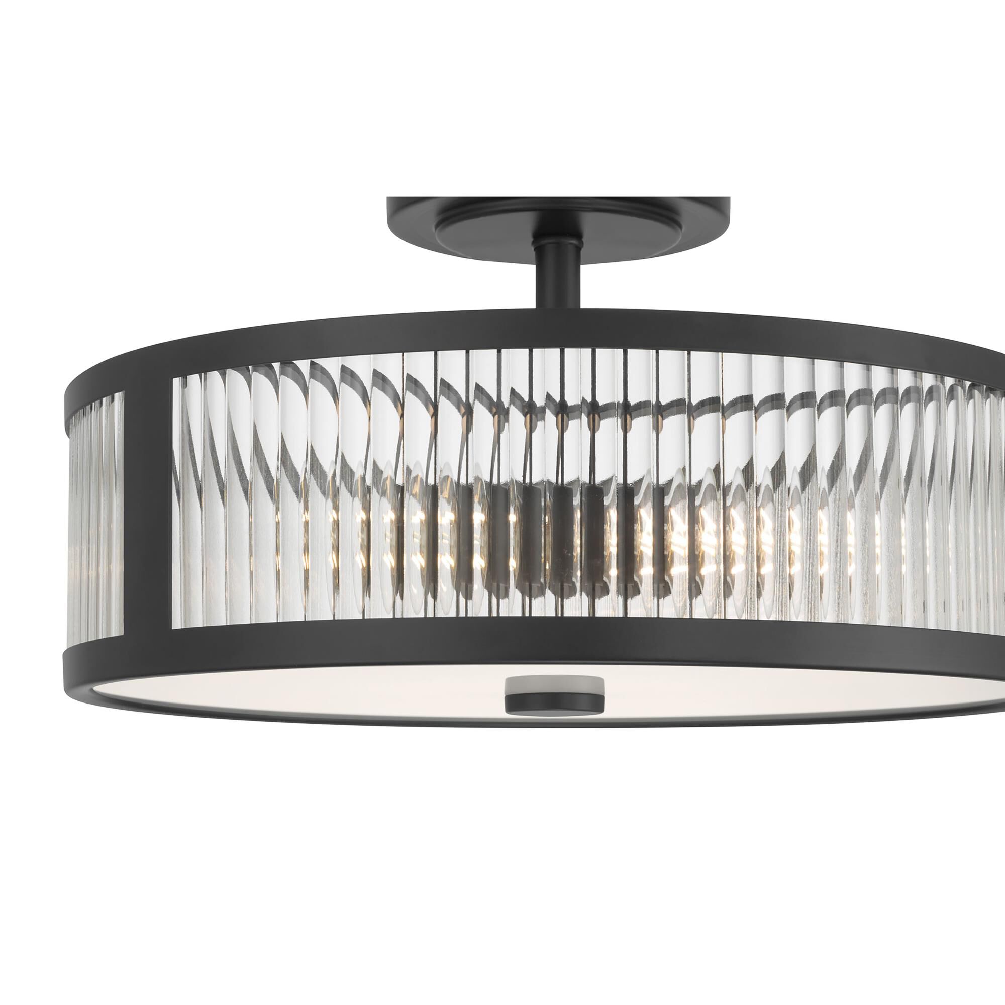 Shown in Matte Black finish and Clear Ribbed glass