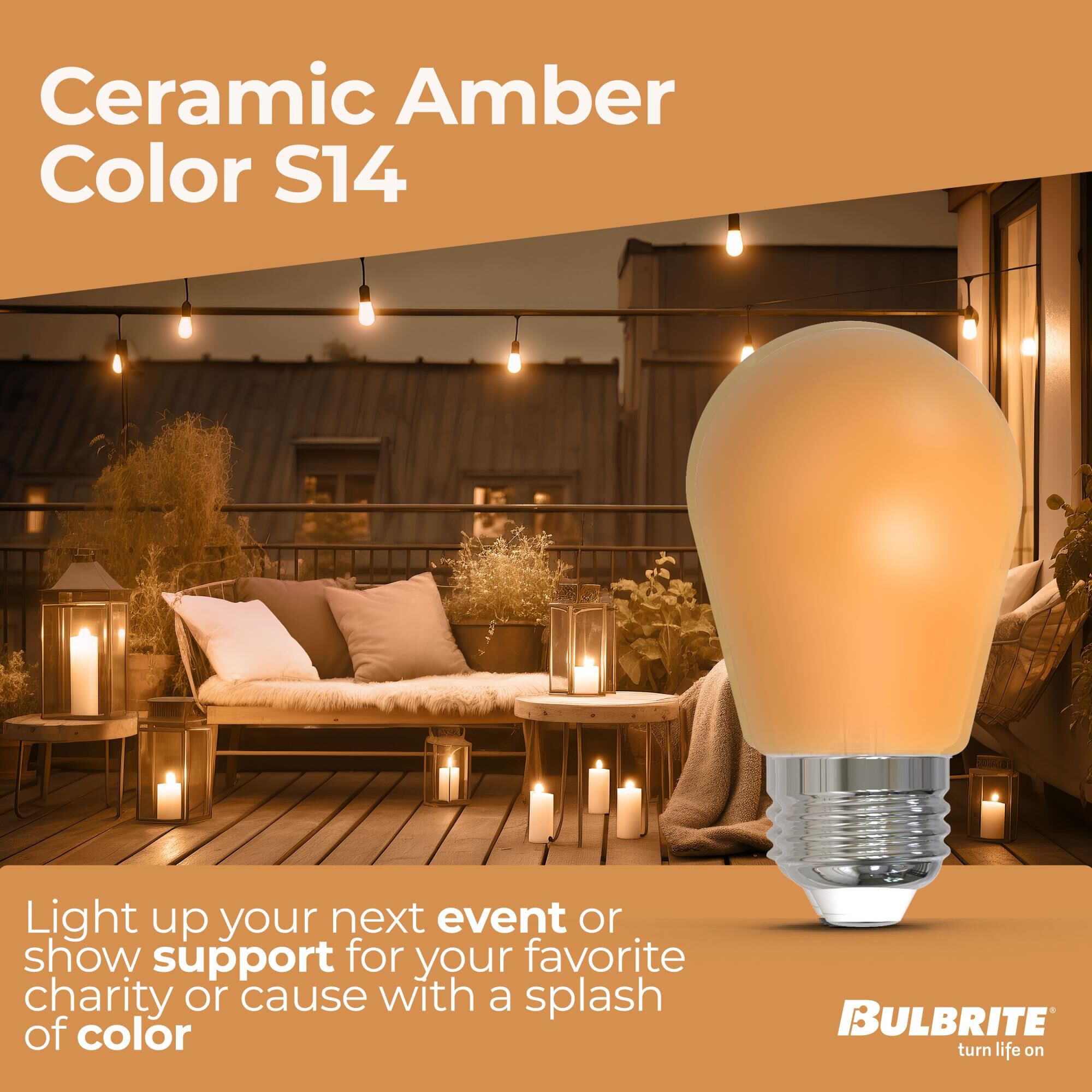 Ceramic Amber S14 Base E26 LED Light Bulb,