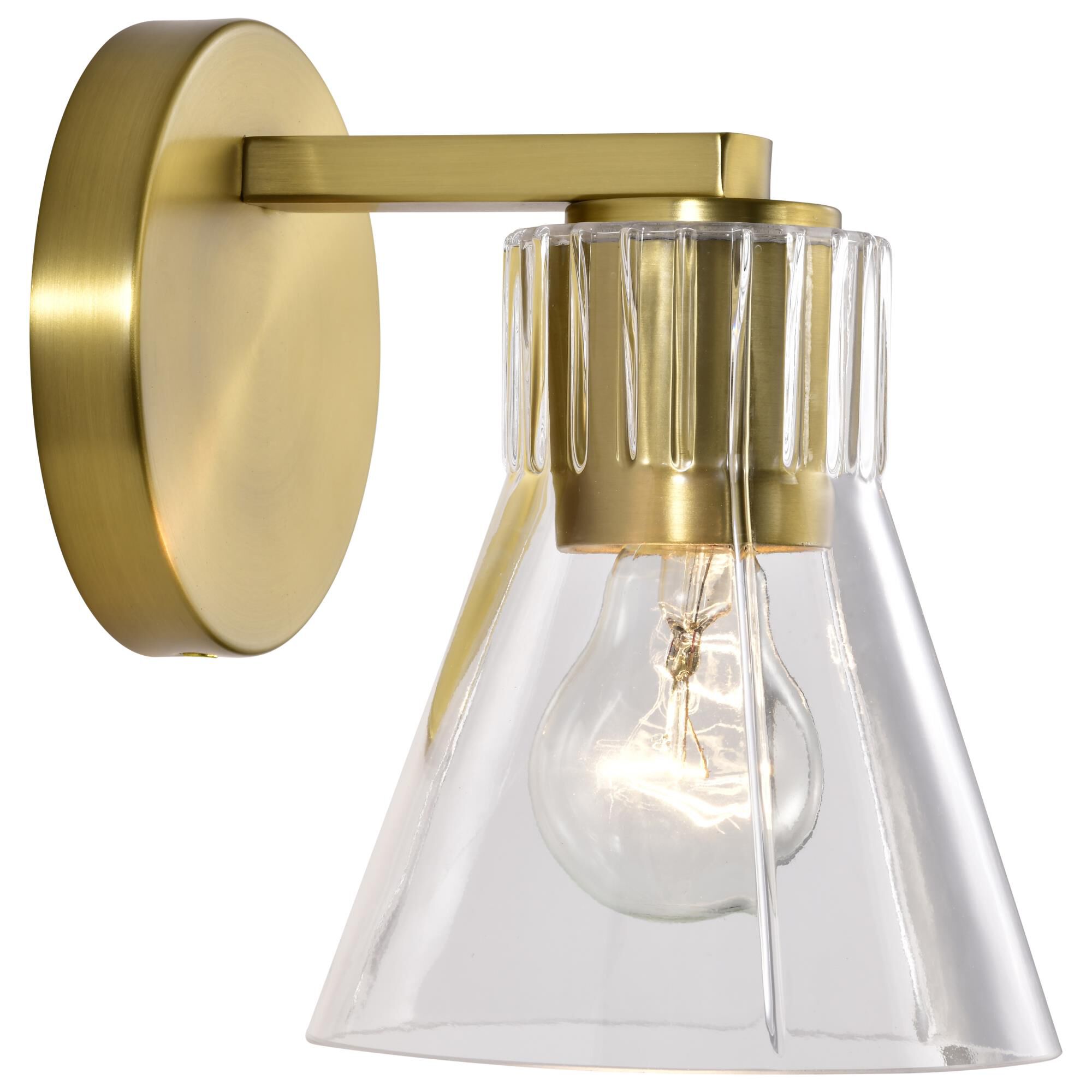 Shown in Vintage Brass finish and Clear glass