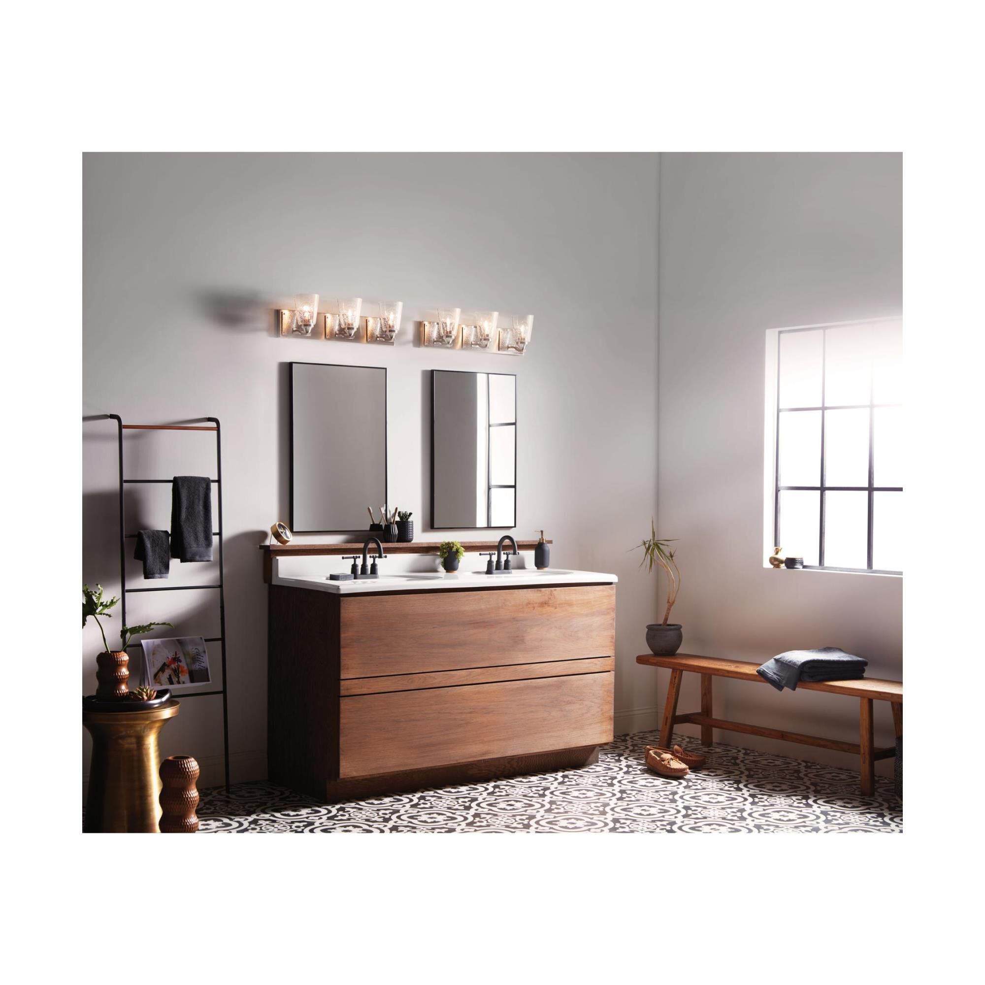 Shown in Brushed Nickel finish and Clear Seedy glass