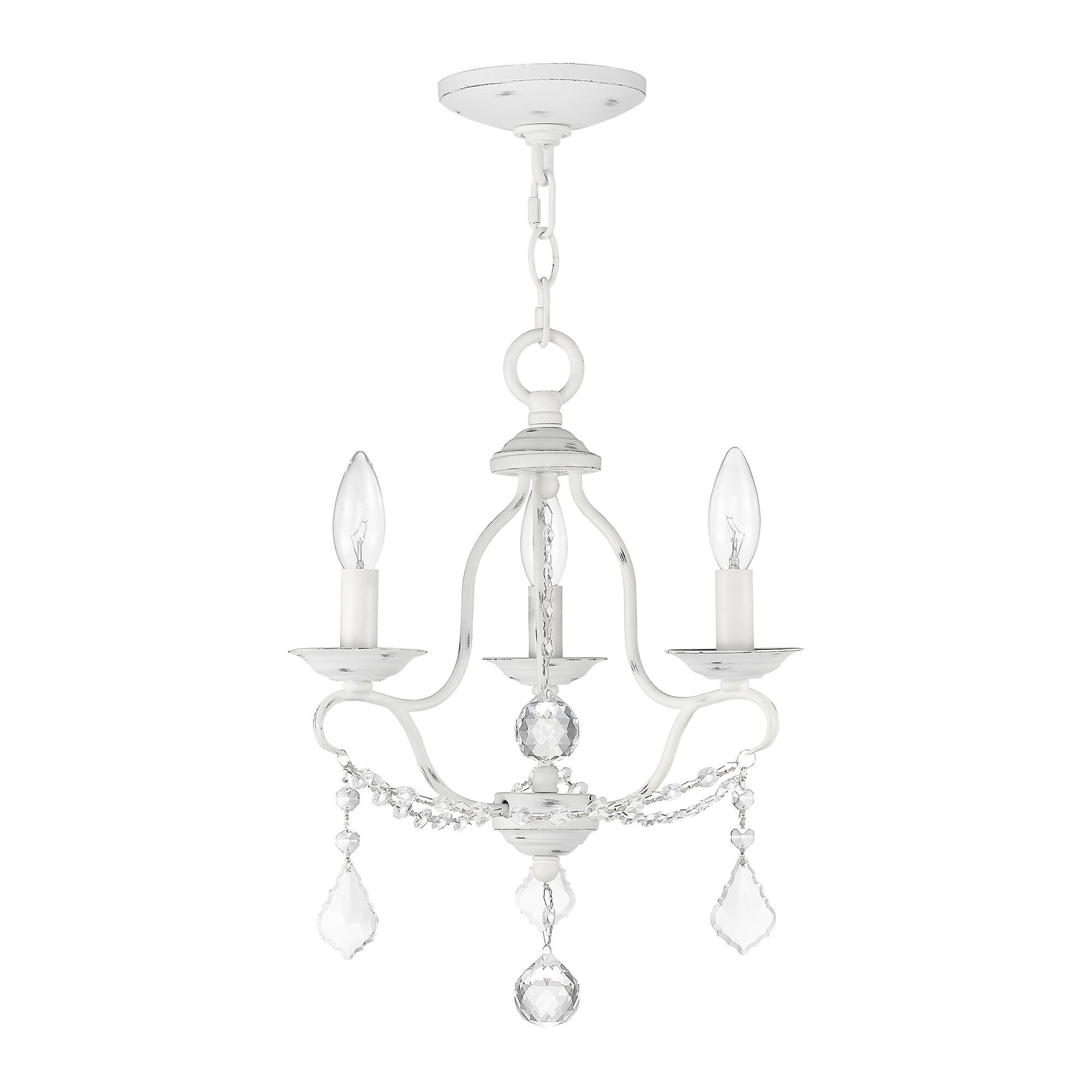 Shown in Antique White finish and Clear crystal