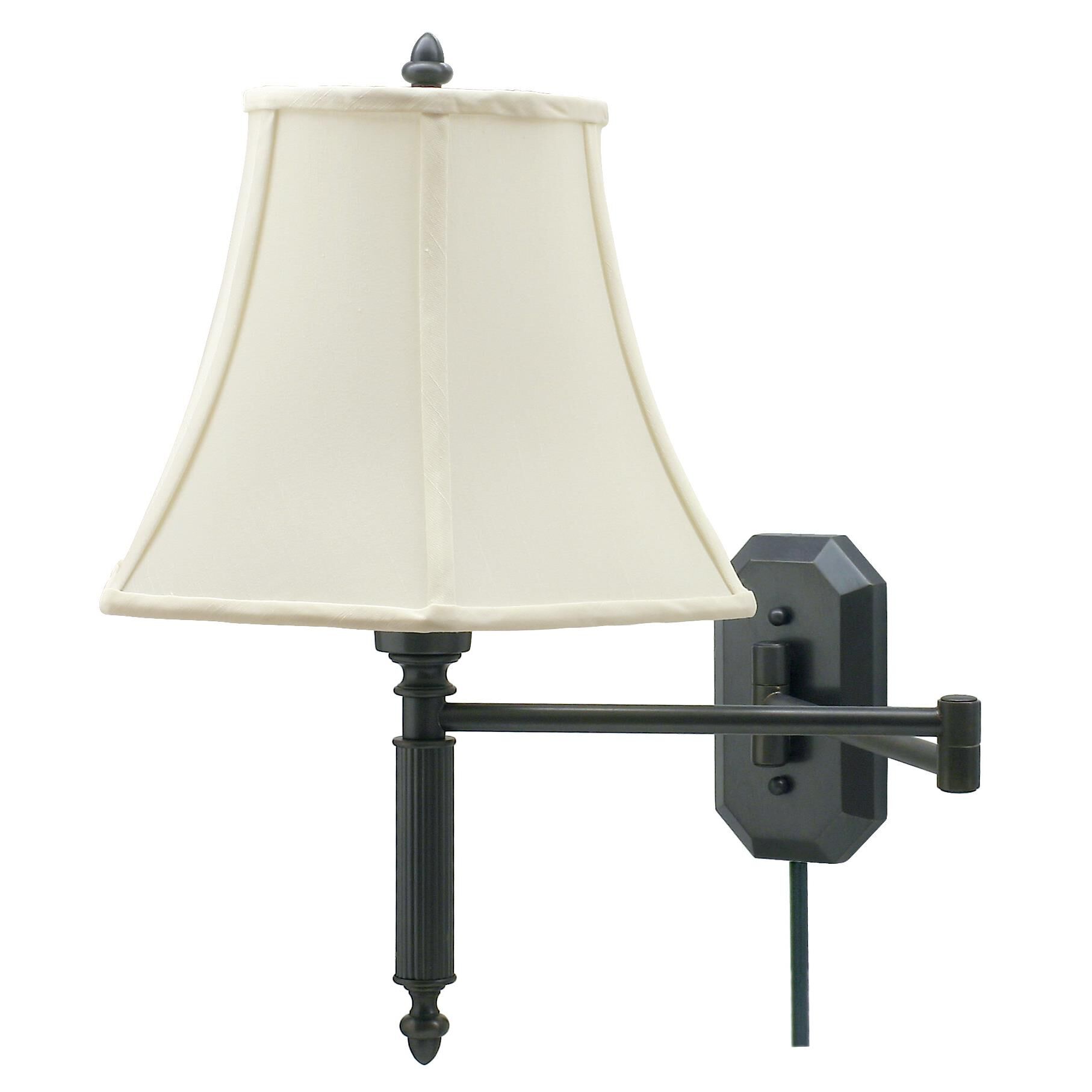 Shown in Oil Rubbed Bronze finish and Off-White Linen Softback shade