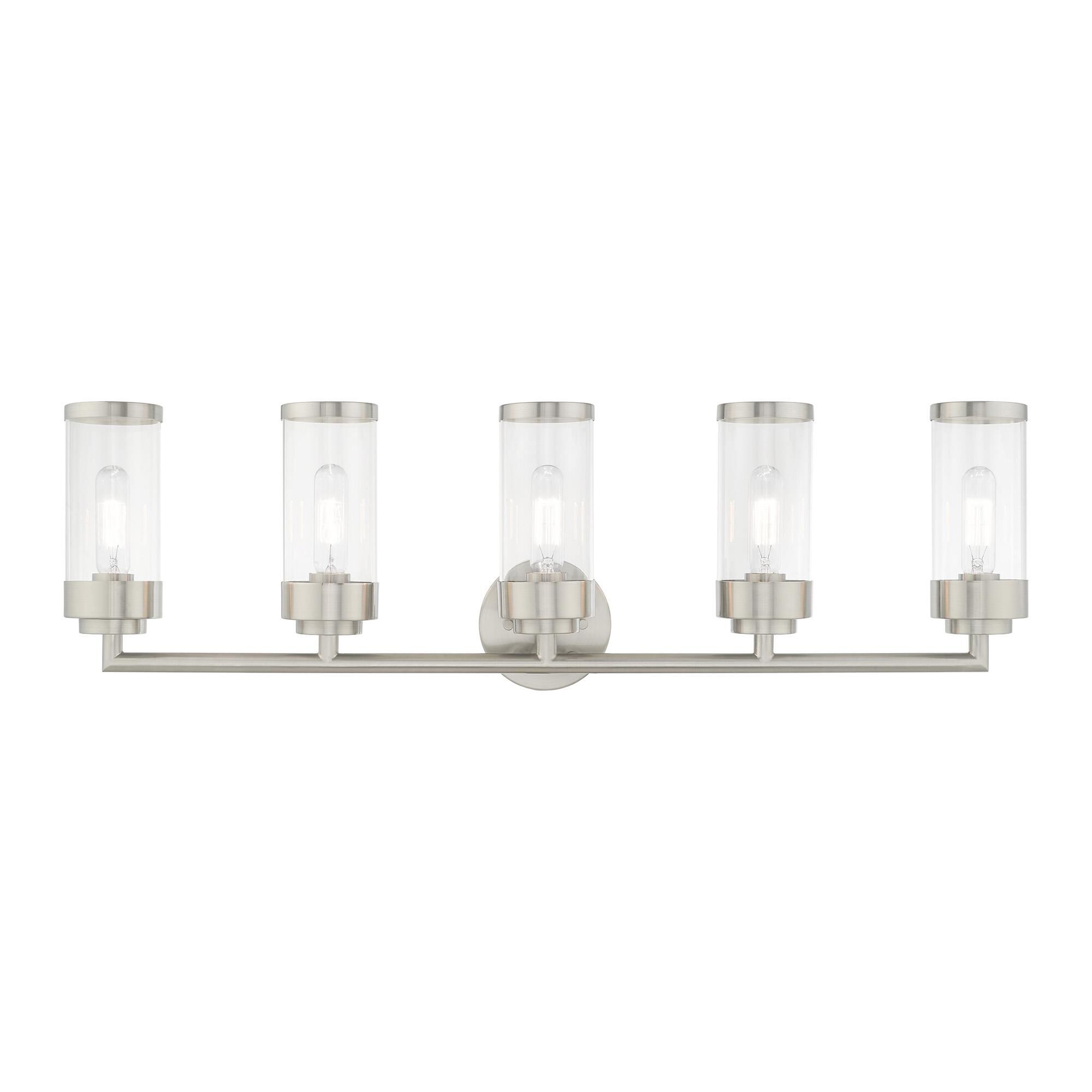 Shown in Brushed Nickel finish and Clear glass