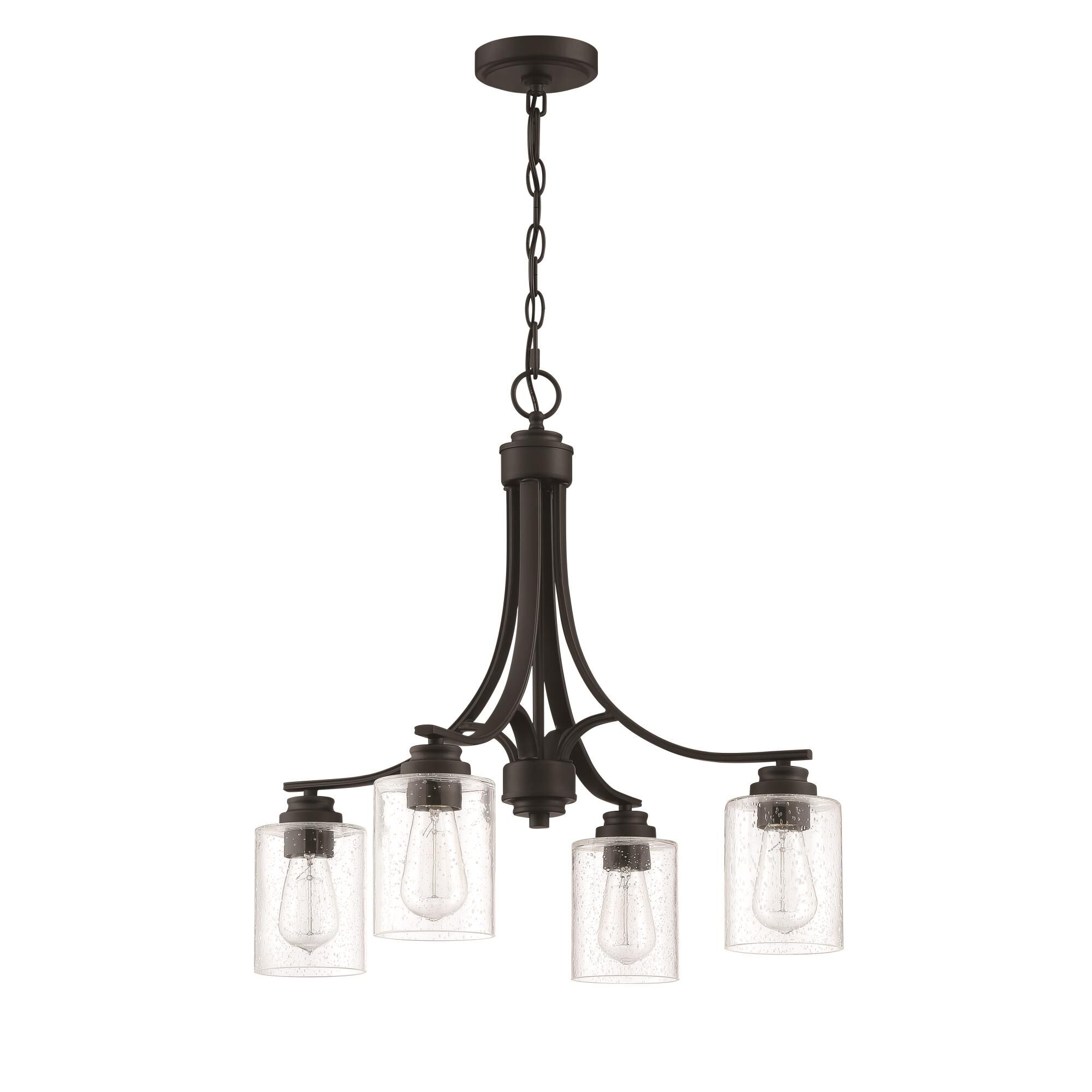 Shown in Flat Black finish and Clear Seeded glass and Glass shade
