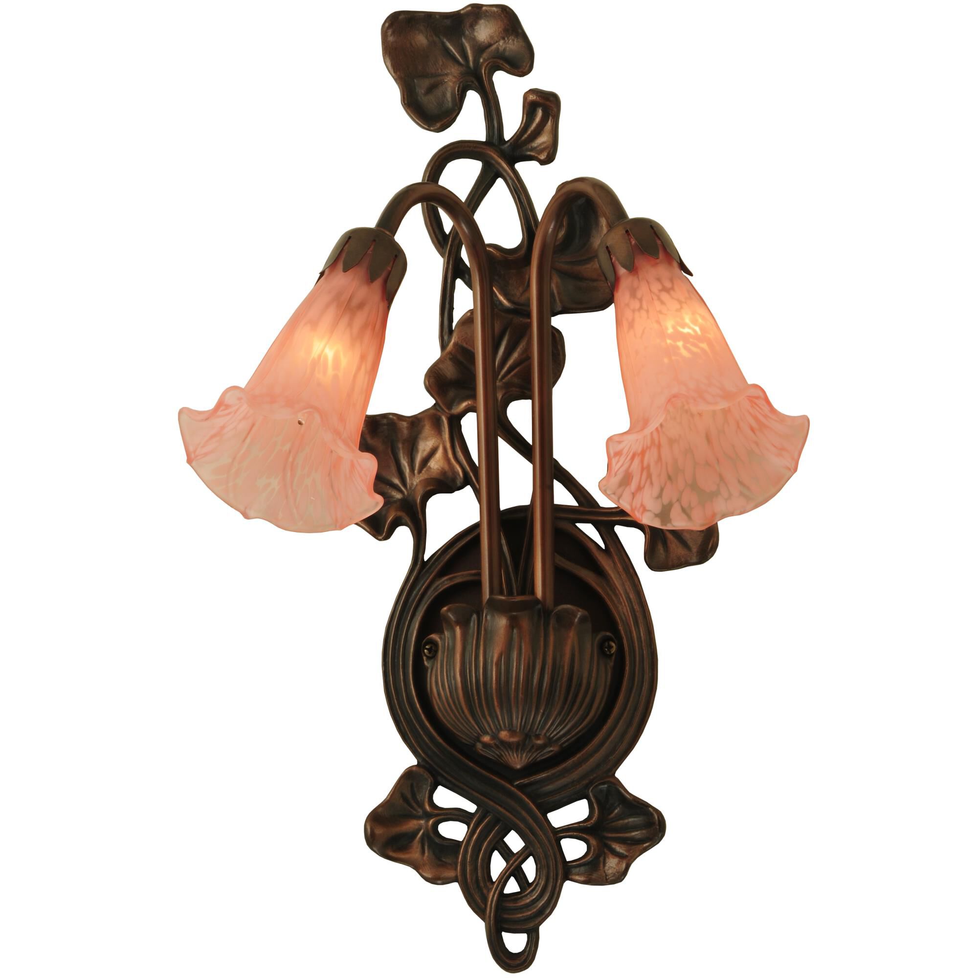 Shown in Mahogany Bronze finish and Mottled Petal Pink glass