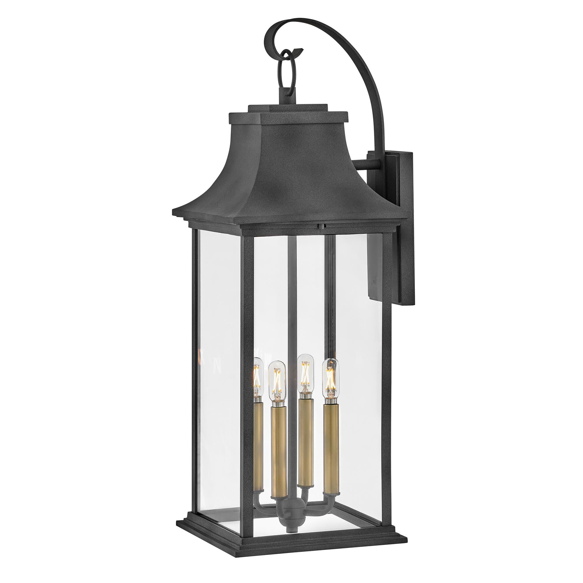 Shown in Aged Zinc with Heritage Brass Accents finish and Clear glass