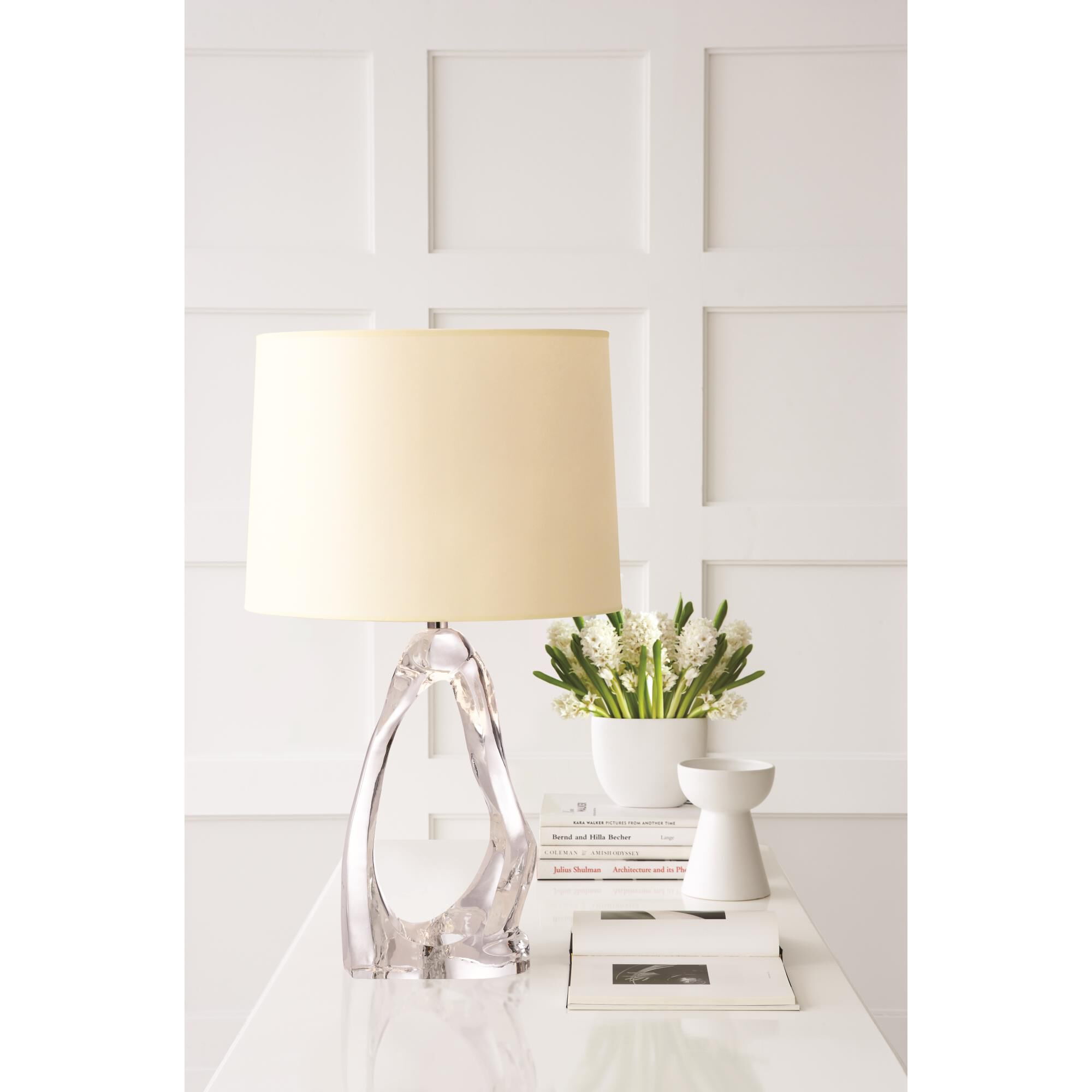 Shown in Clear Glass finish and Linen shade