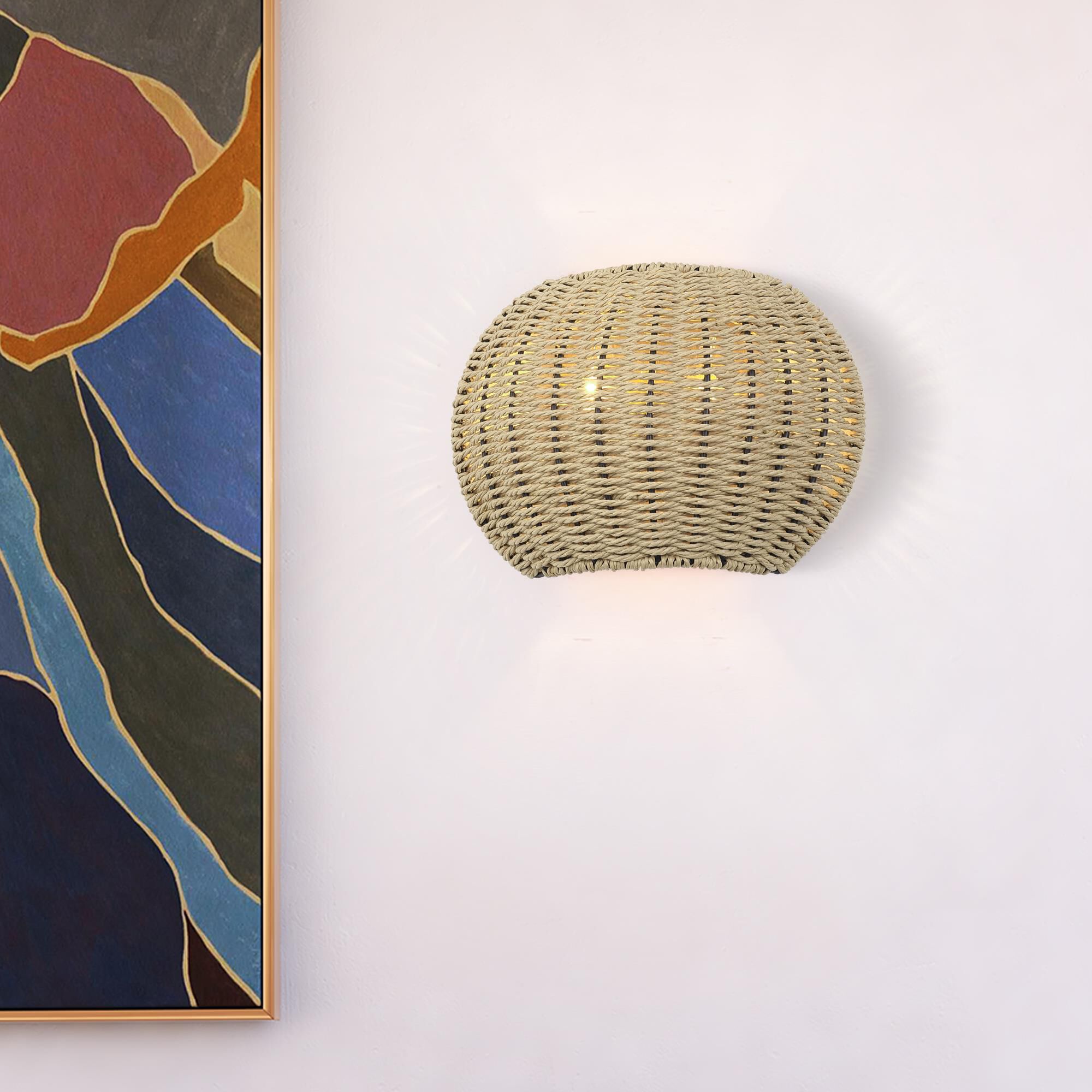 Shown in Antique Gold Leaf finish and Hand-Woven French Beige Paper Rope shade