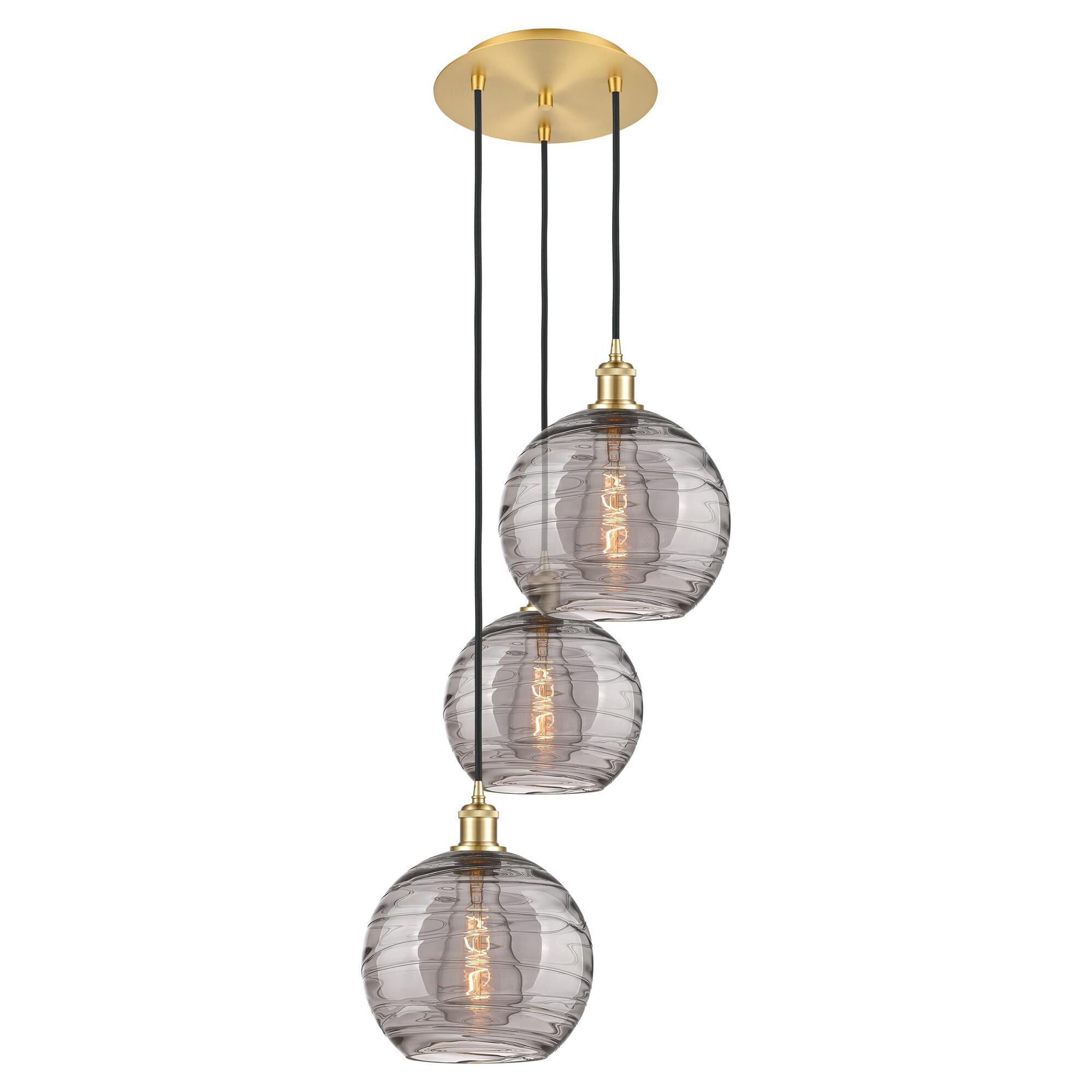 Shown in Satin Gold finish and Light Smoke Deco Swirl glass
