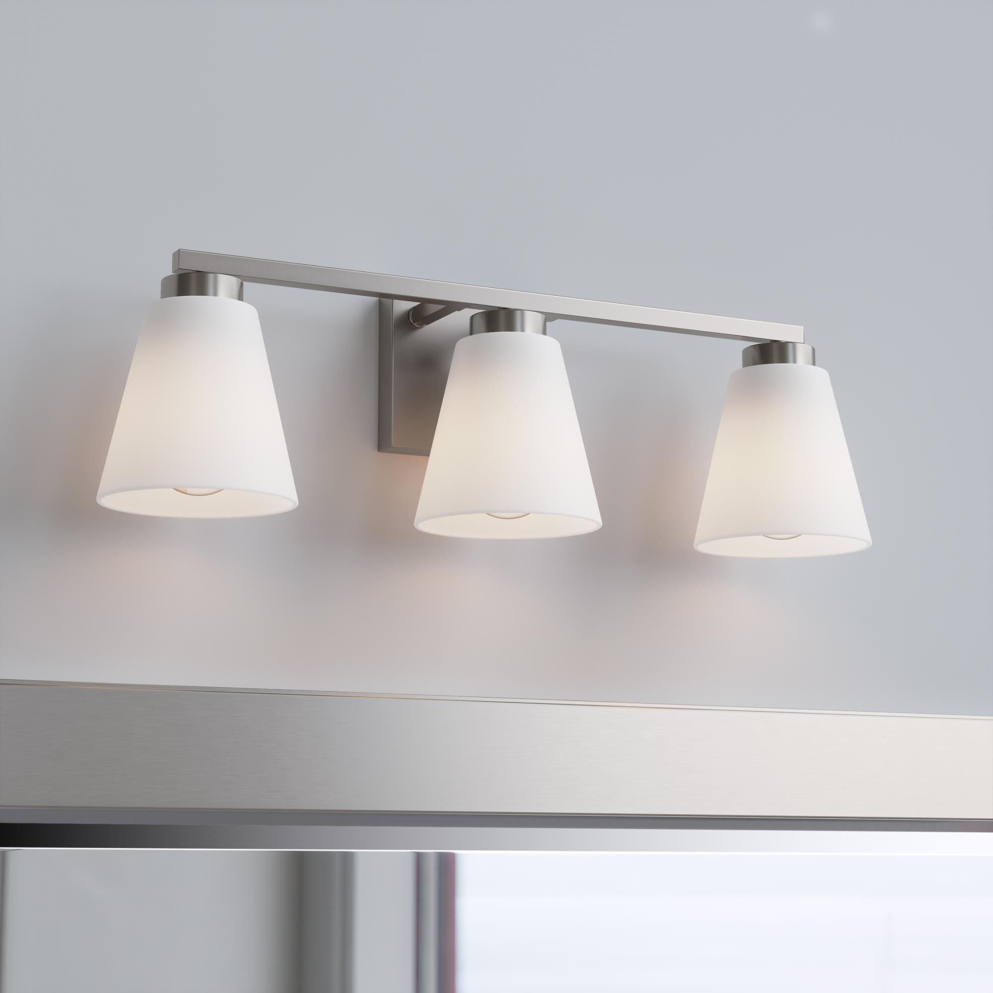 Shown in Brushed Nickel finish and White Frosted glass