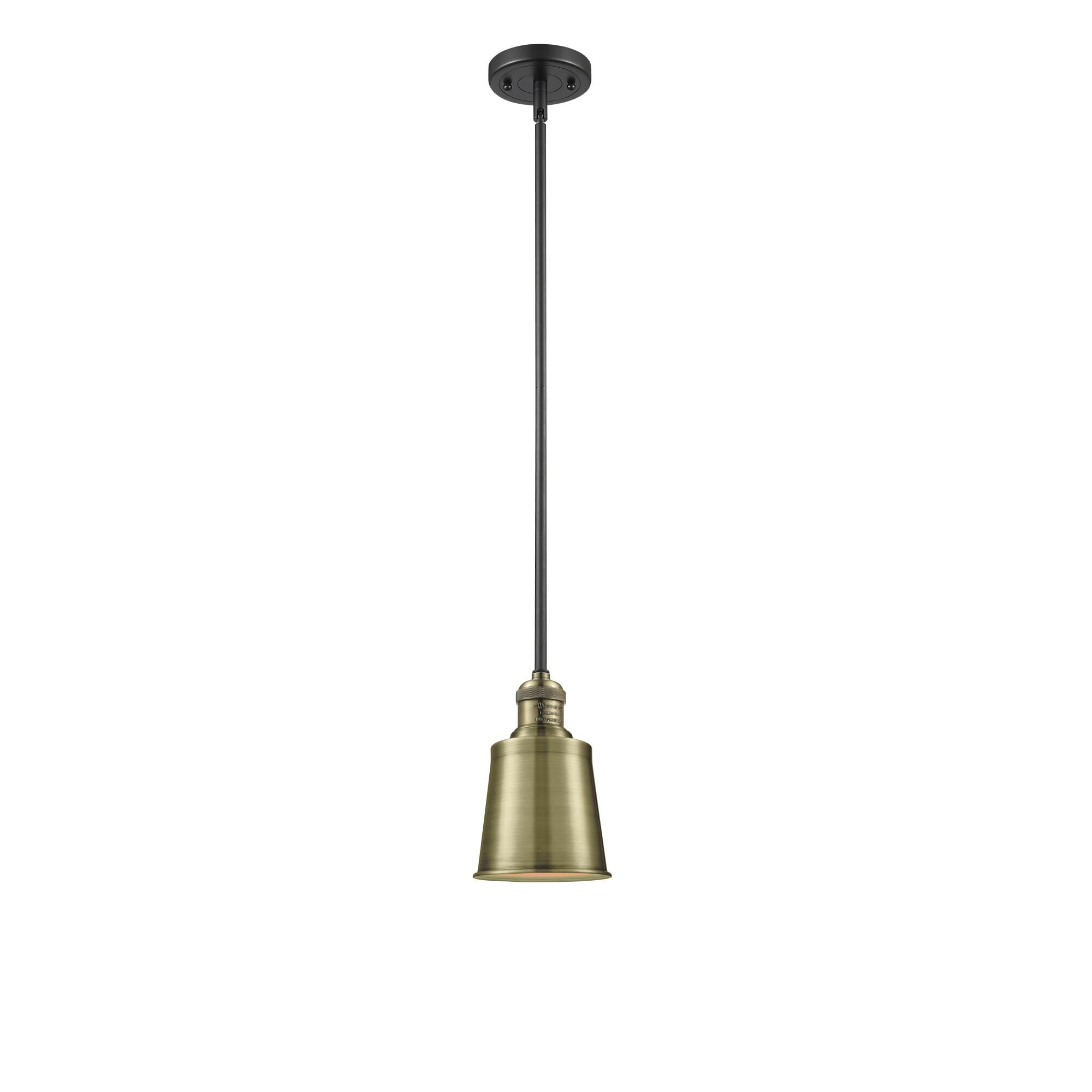 Shown in Black Antique Brass finish and Cone glass and Metal shade
