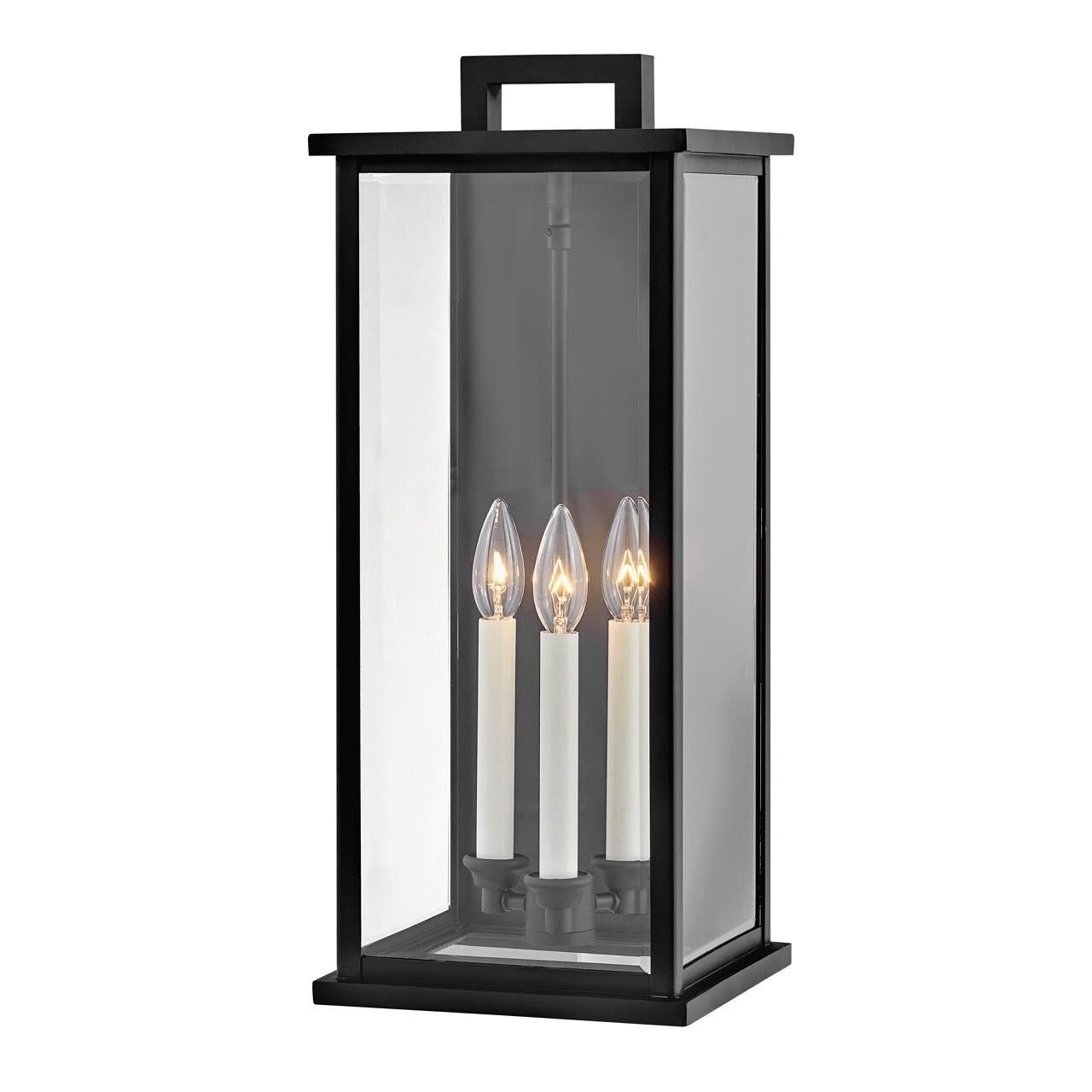 Shown in Black finish and Clear Beveled glass