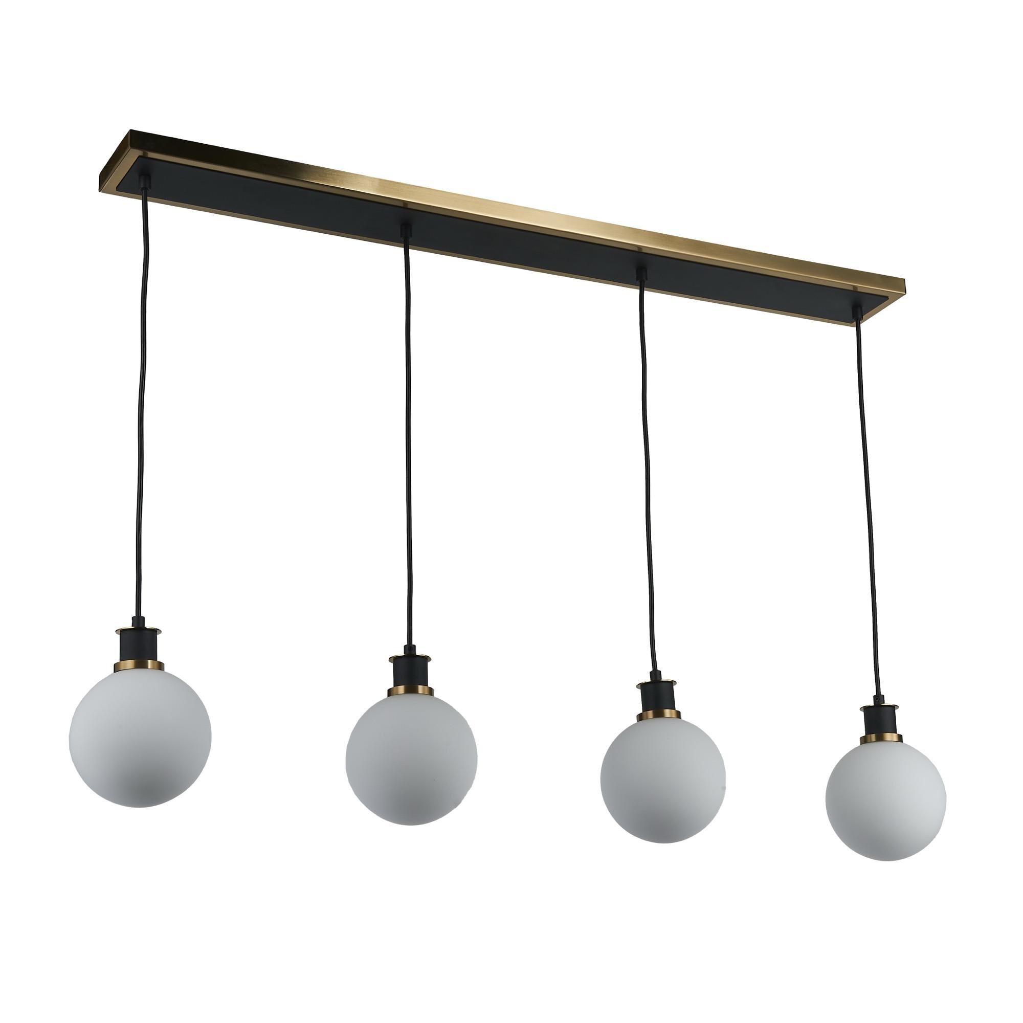 Shown in Black and Brushed Brass finish and White glass