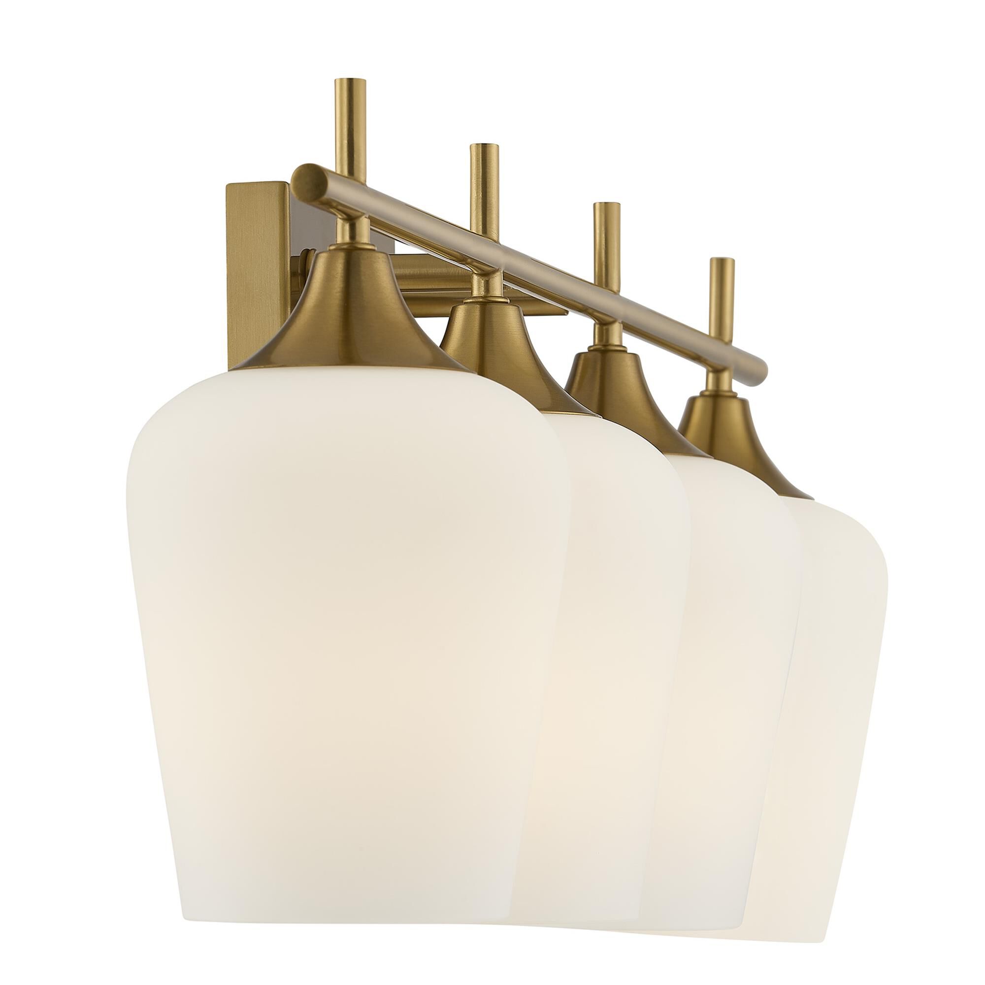 Shown in Warm Brass finish and White Opal glass