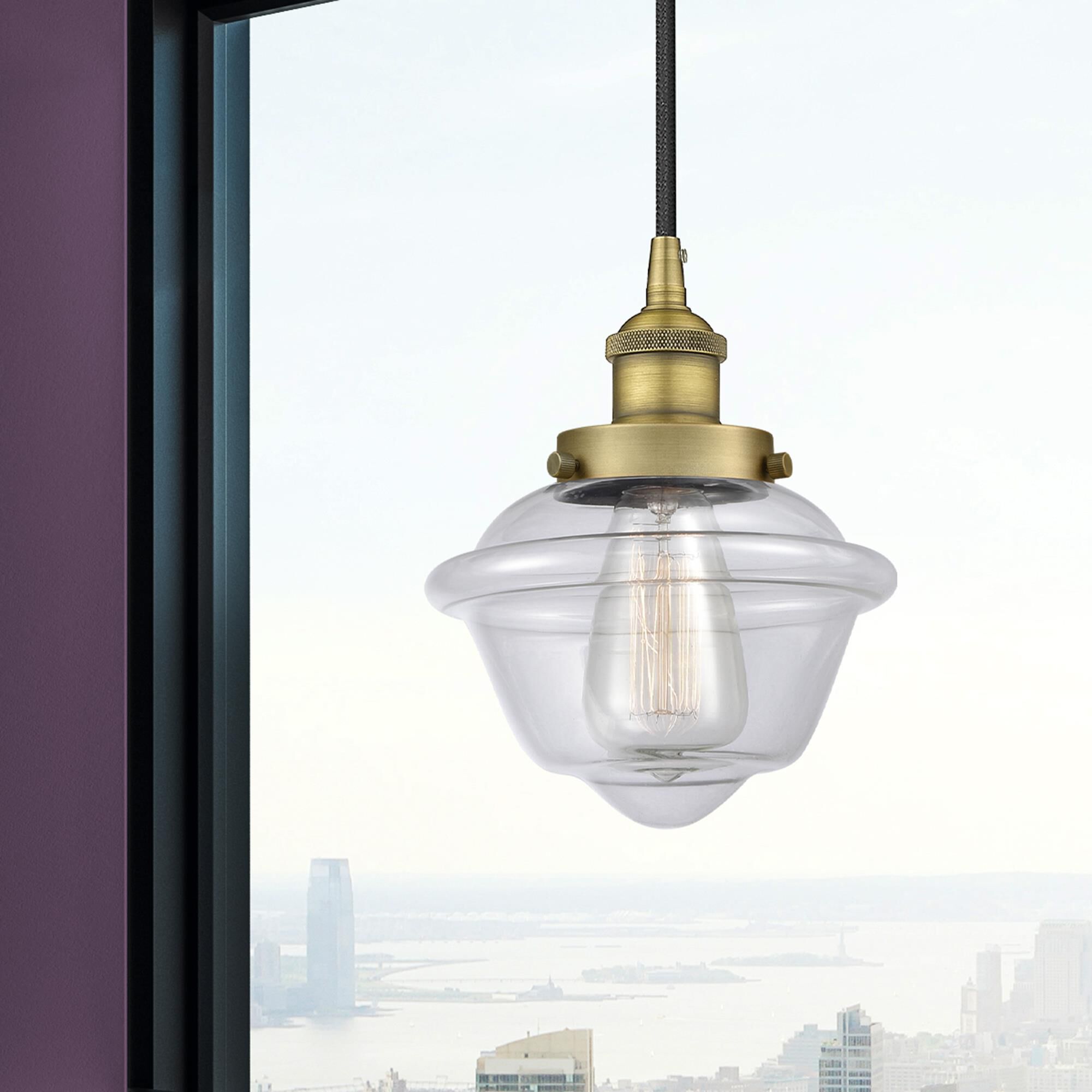 Shown in Brushed Brass finish and Clear Small Oxford glass