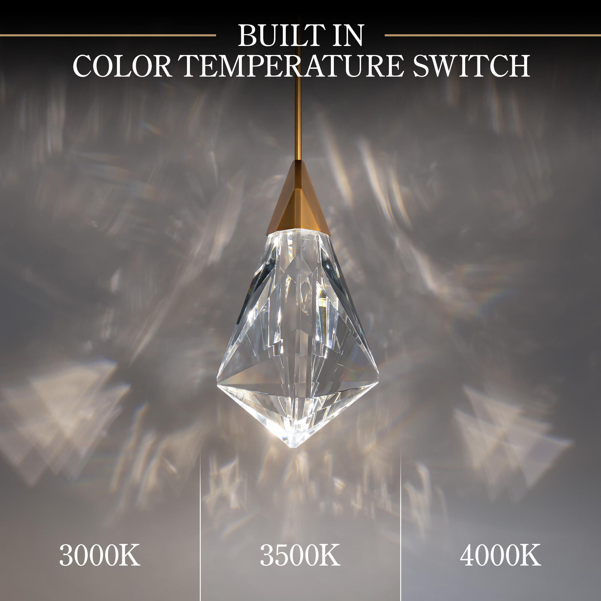 Shown in Aged Brass finish and Clear Optic Crystal glass