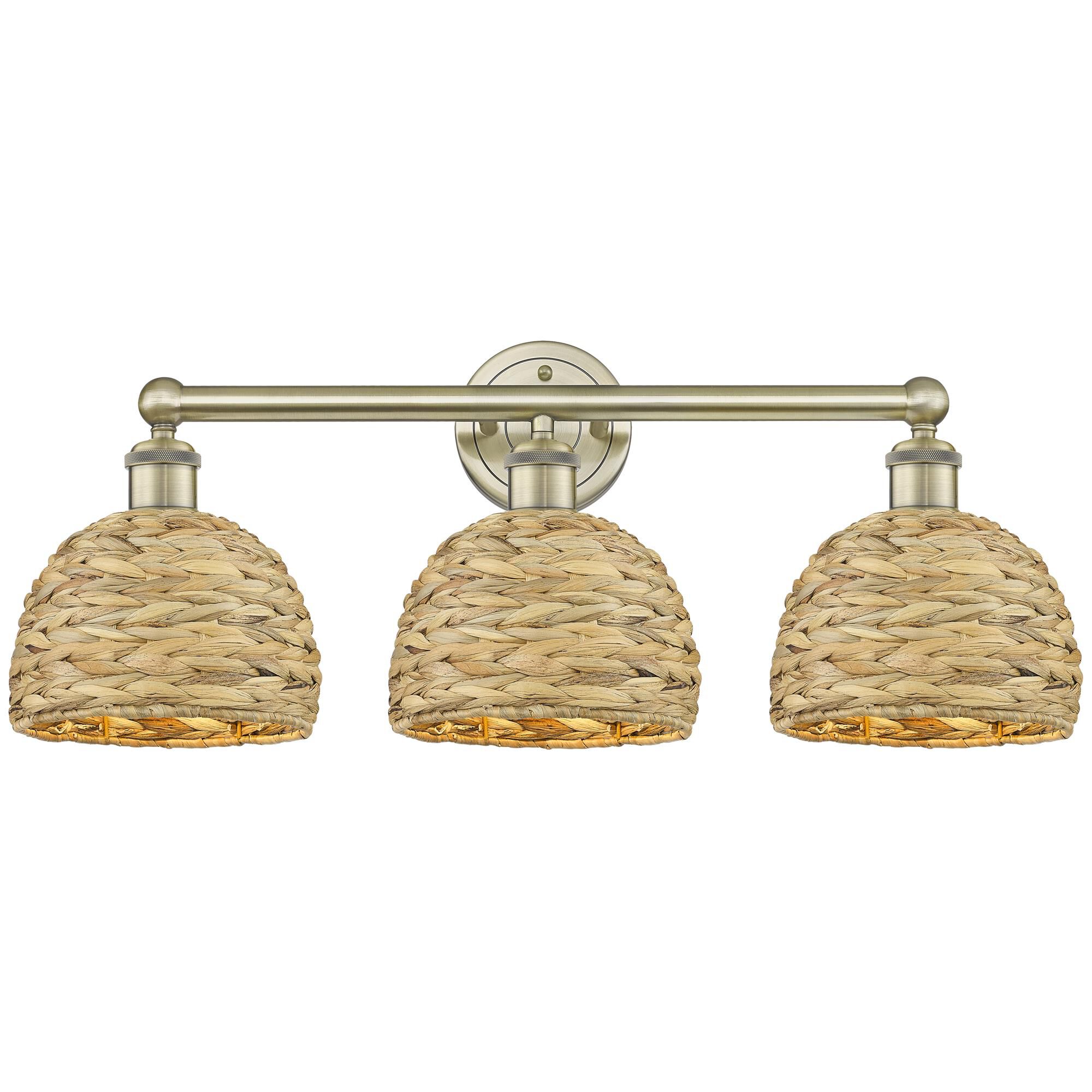 Shown in Antique Brass finish and Natural shade