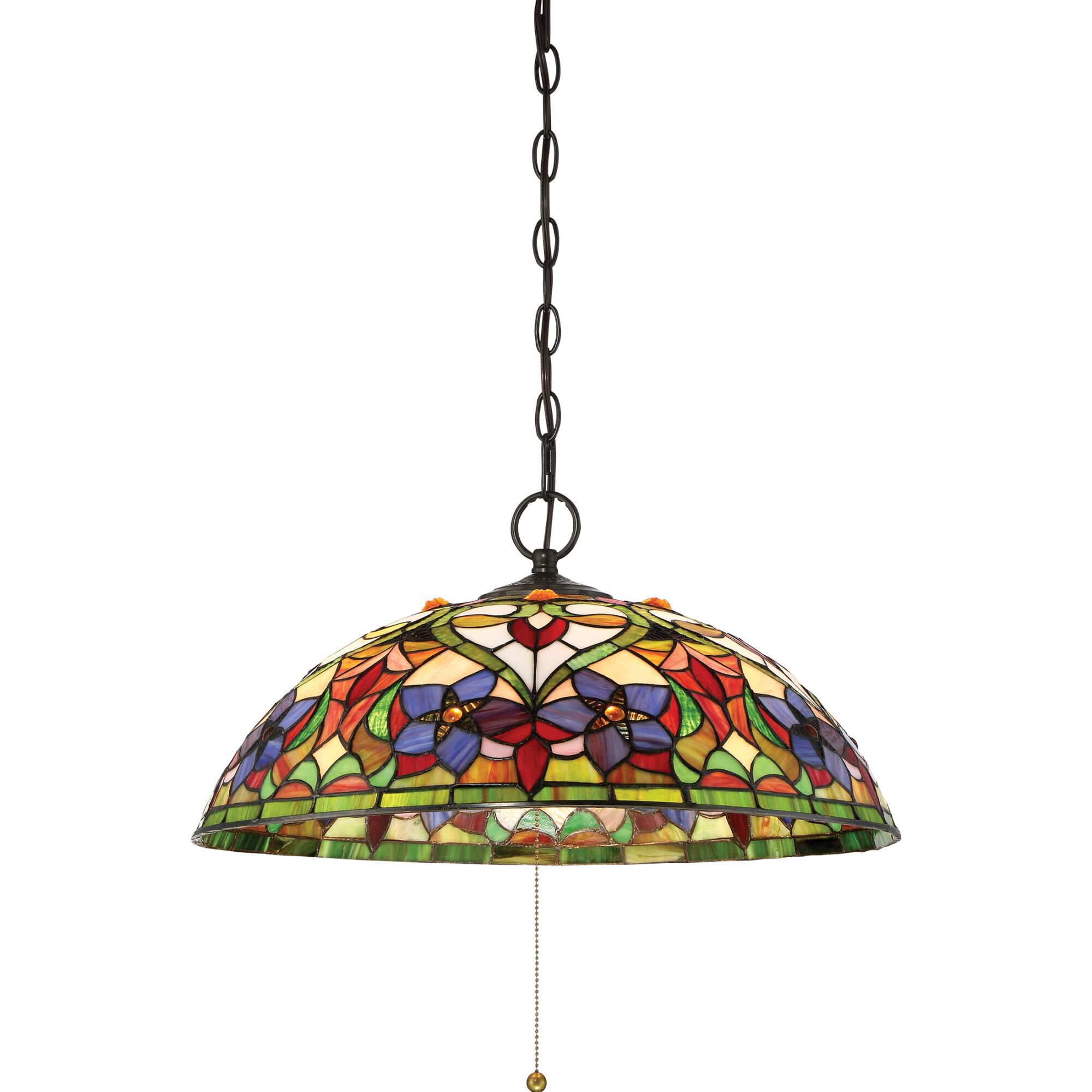 Shown in Vintage Bronze finish and Tiffany glass