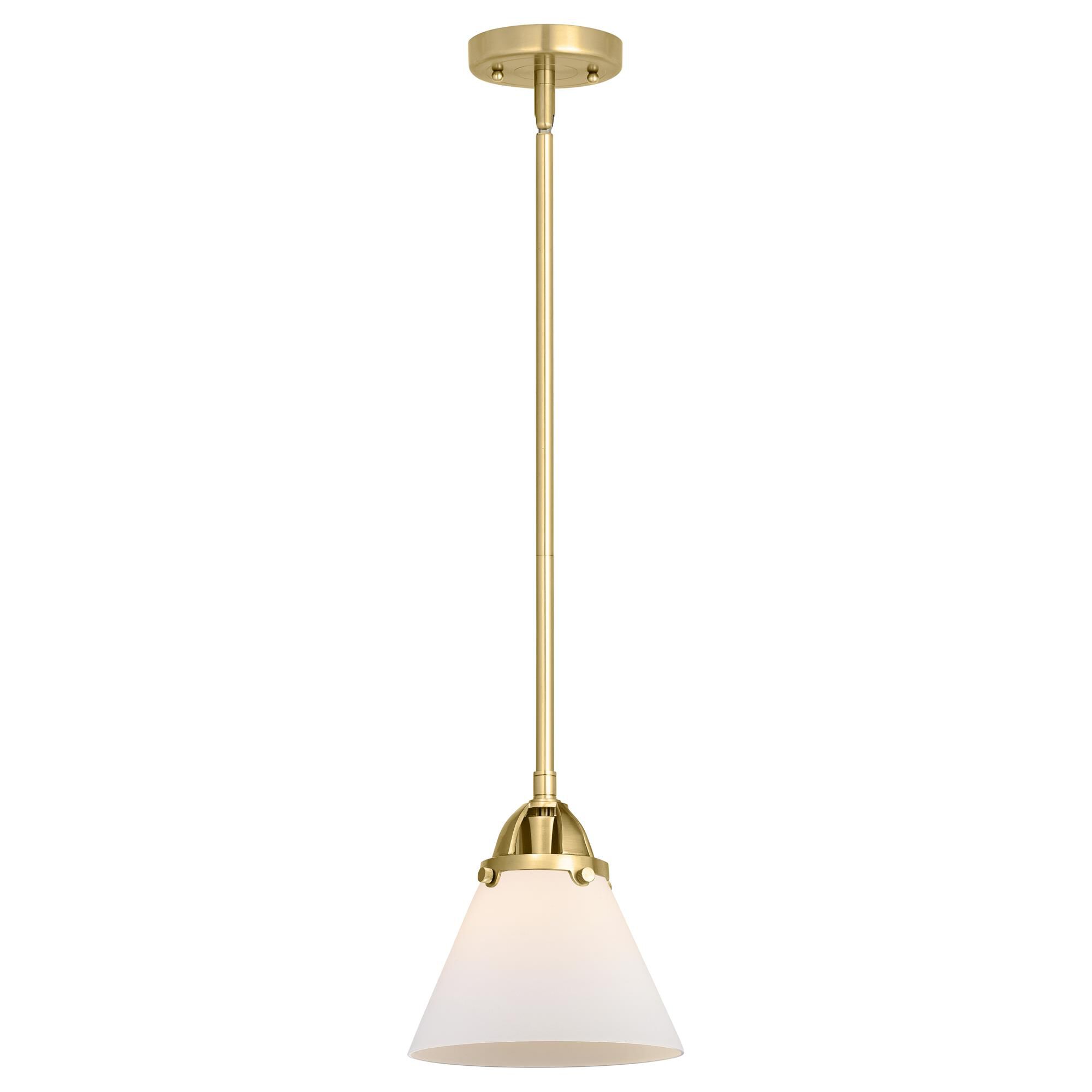 Shown in Satin Gold finish and Matte White Cased Large Cone glass and No Shade shade