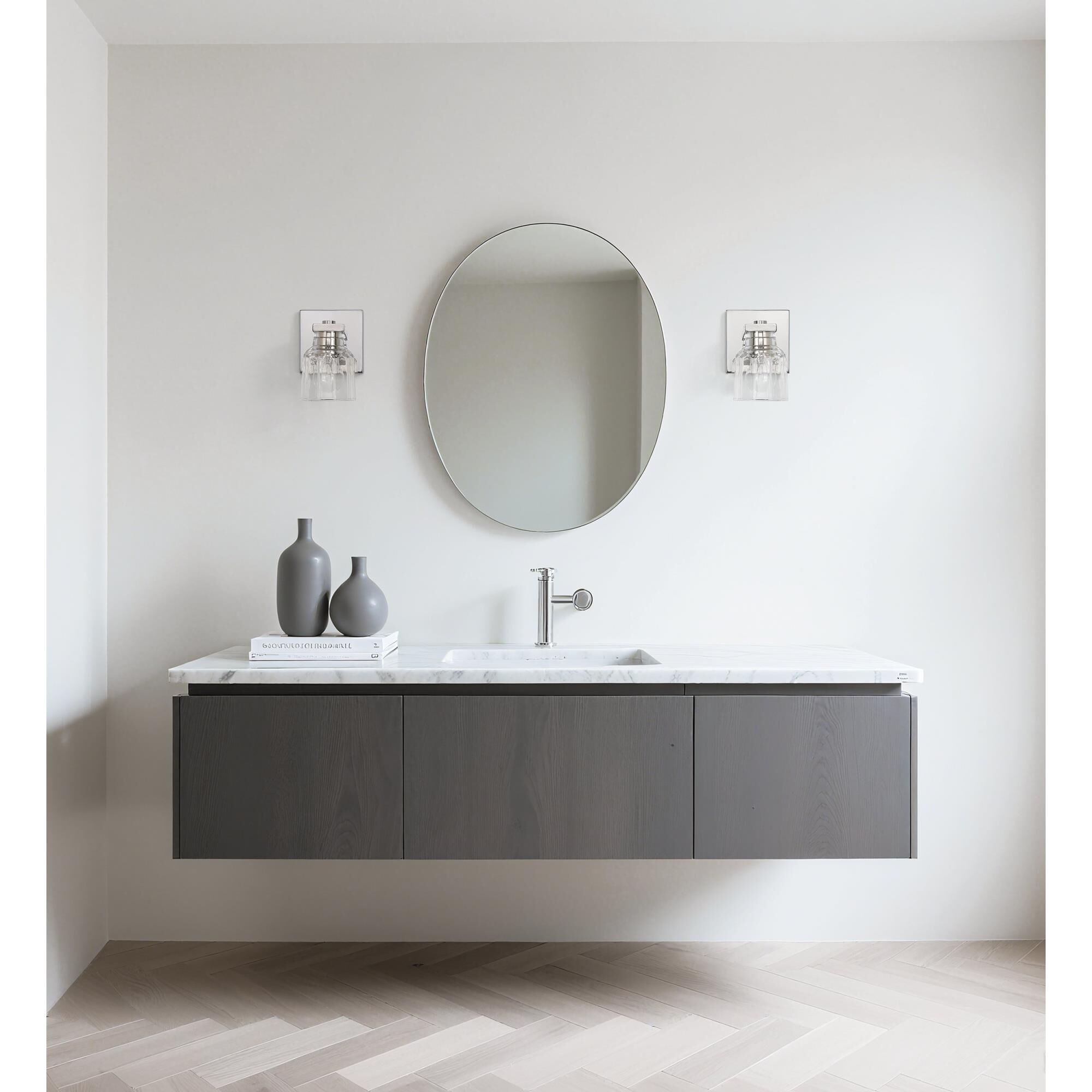 Shown in Polished Nickel finish and Clear Ribbed glass