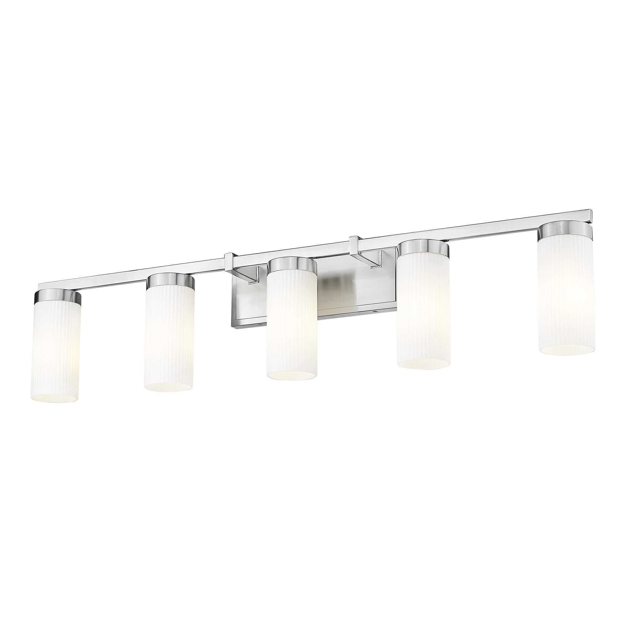 Shown in Brushed Nickel finish and White glass and White shade